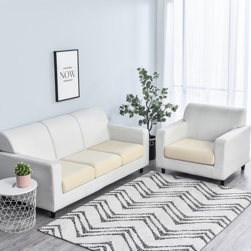 Anyhouz Sofa Cover Beige Polyester Thick Stretchable Cushion For Living Room 1Pc Enlarge Size 130-160cm