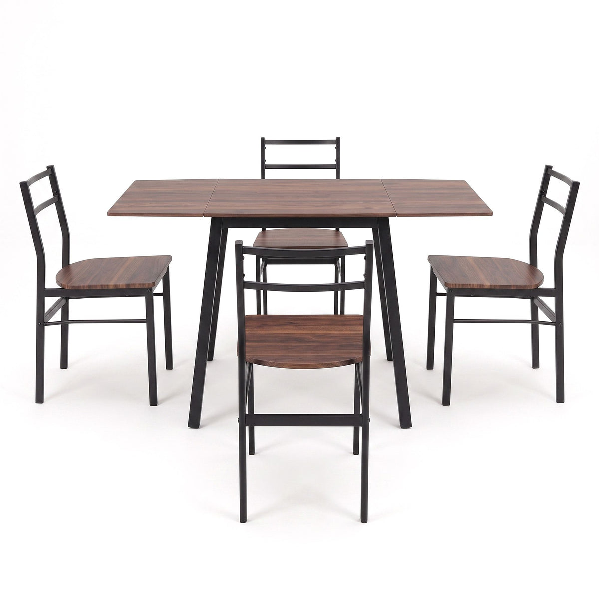 Artiss Dining Table and Chairs Set 5pcs with Extendable 60-120cm Drop-Leaf Table Brown
