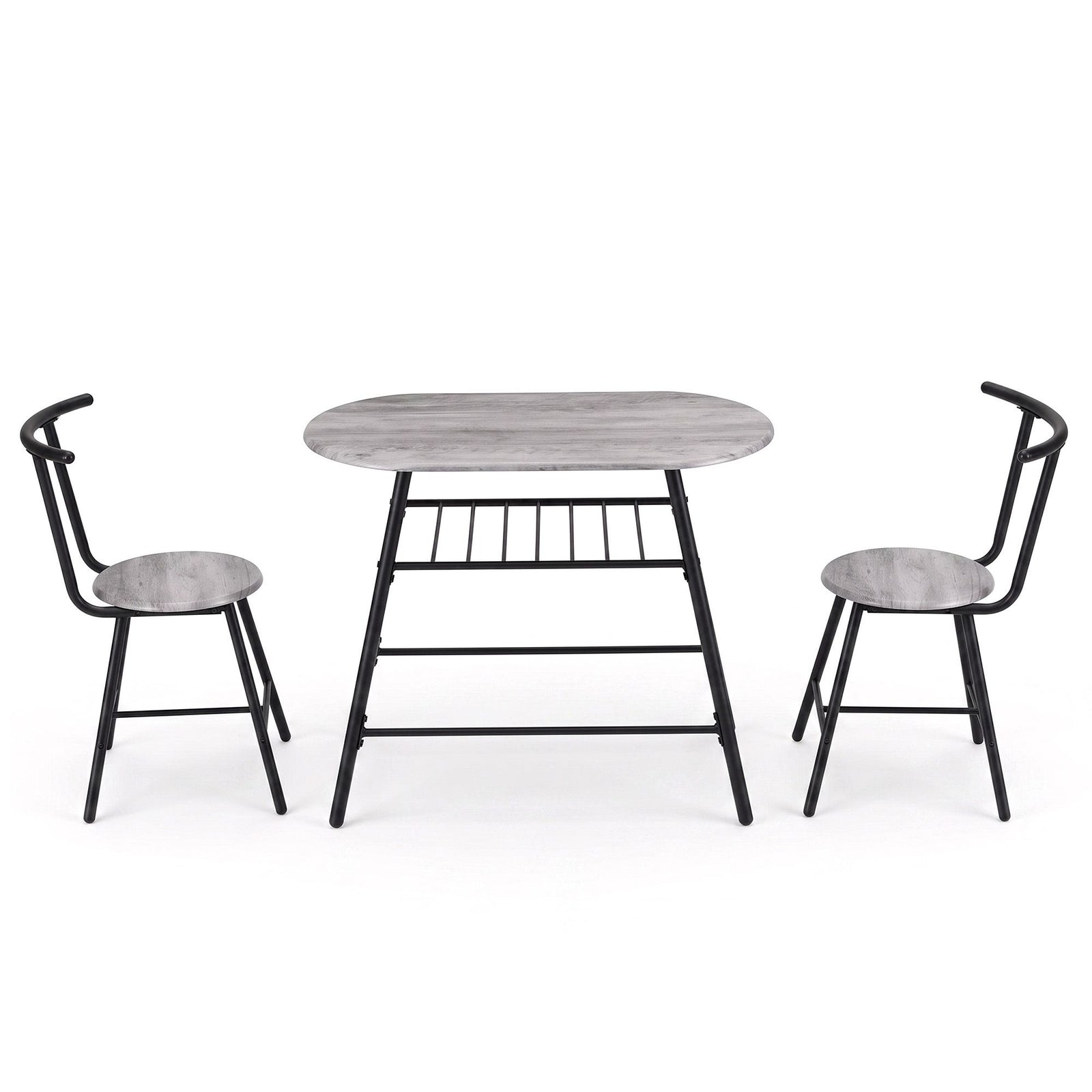 Artiss Oval Dining Table Set 3PC Space-Saving Bistro Kitchen Storage Wine Rack Grey