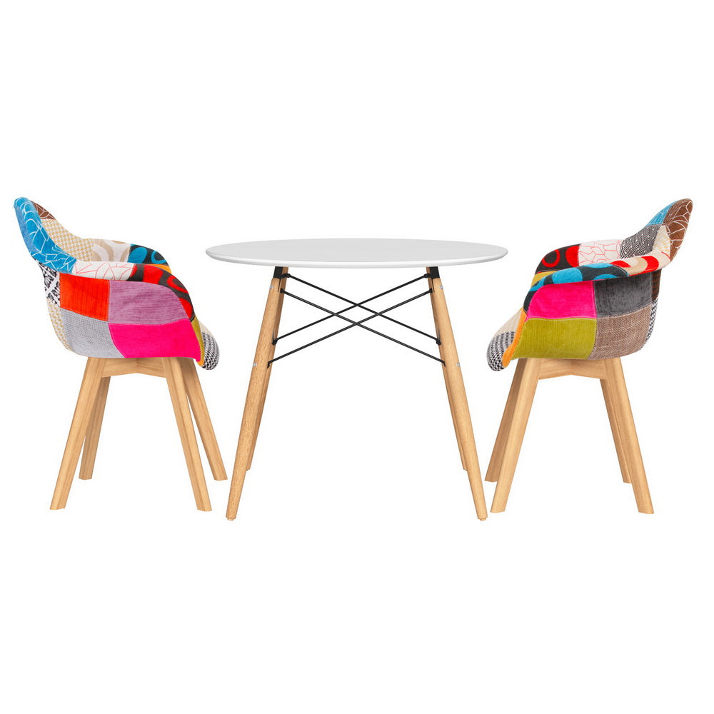 1 Artiss Dining Table and 2 Chairs Set DSW 90cm