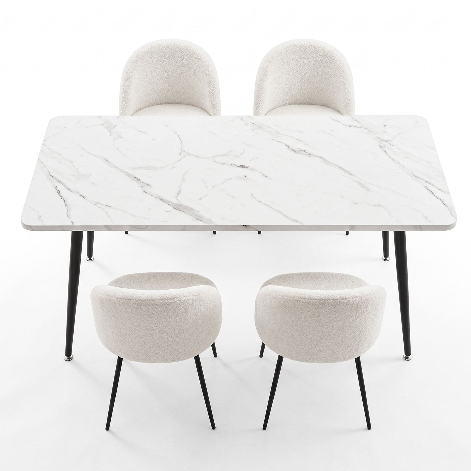1 Artiss Dining Table and 4 Chairs Set White Marble Style