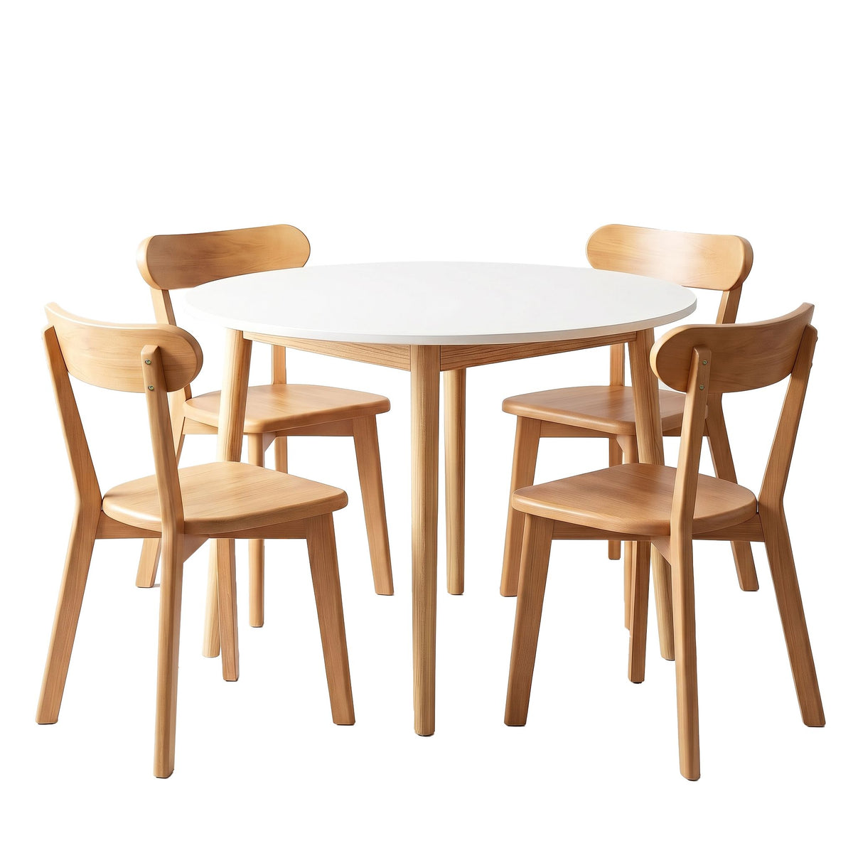 Artiss Round Dining Table and Chairs Set 5 PCS, 108cm Compact Kitchen Table Set with Solid Pine Wood Legs &amp; 4 Ergonomic Rubber Wood Chairs,White Timber Dining Set for Small Space
