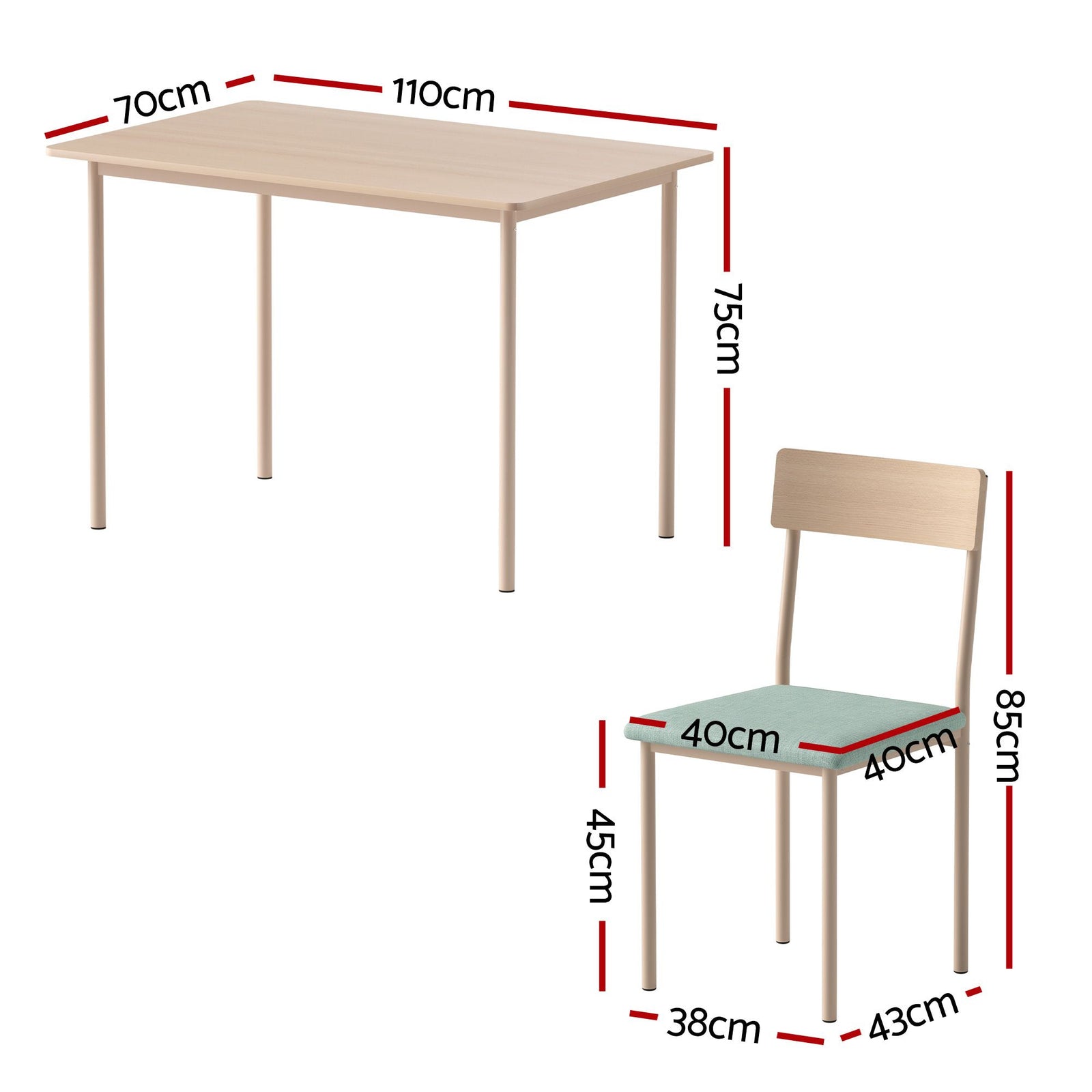 Artiss Dining Table and Chairs Set of 5 Compact Kitchen Furniture Natural Light Green