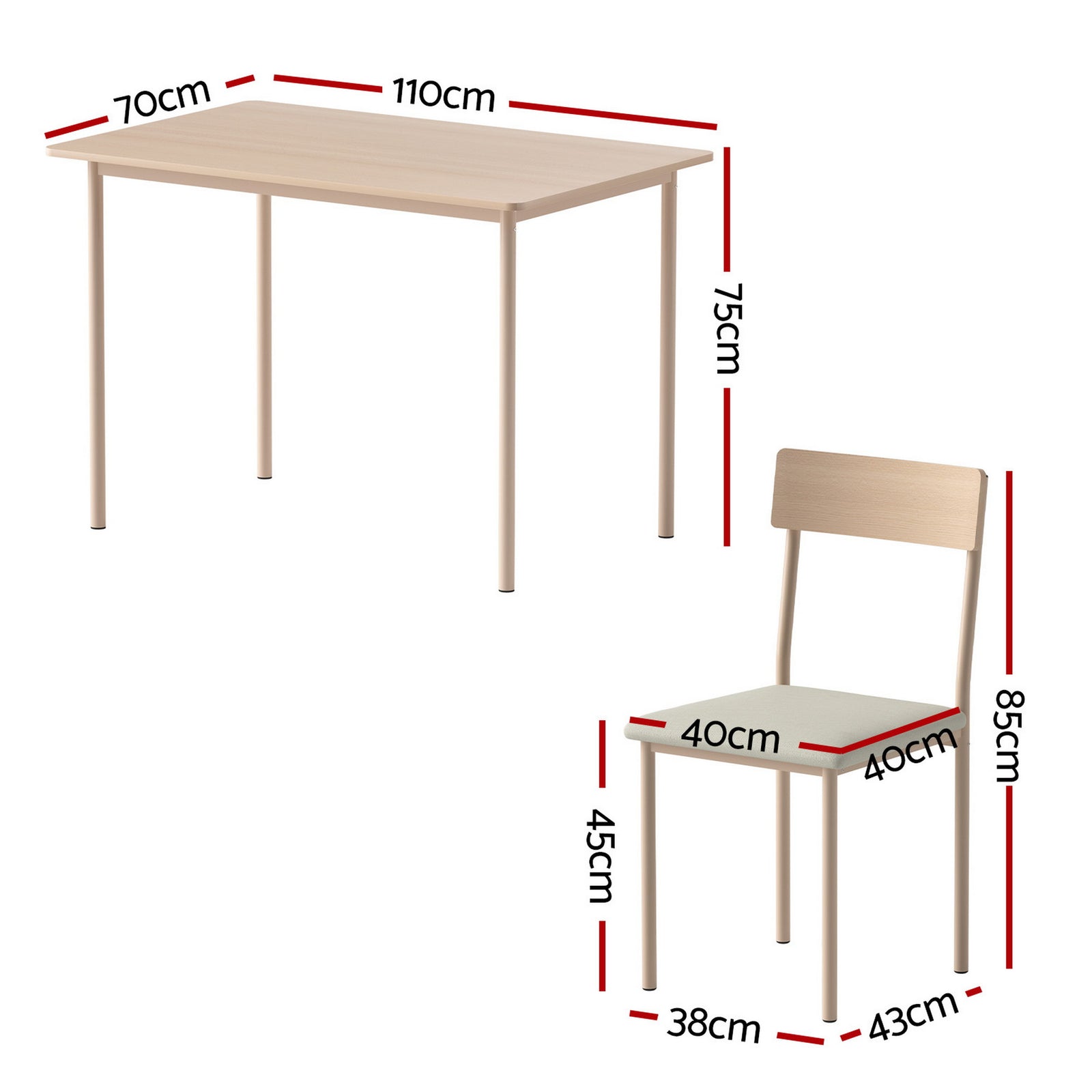 Artiss Dining Table and Chairs Set of 5 Compact Kitchen Furniture Natural Beige