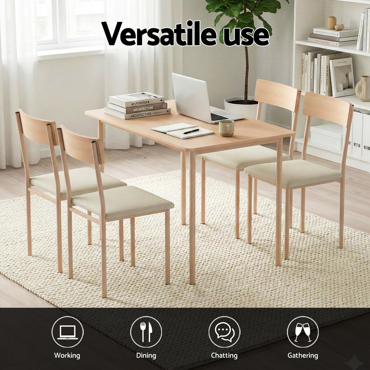 Artiss Dining Table and Chairs Set of 5 Compact Kitchen Furniture Natural Beige