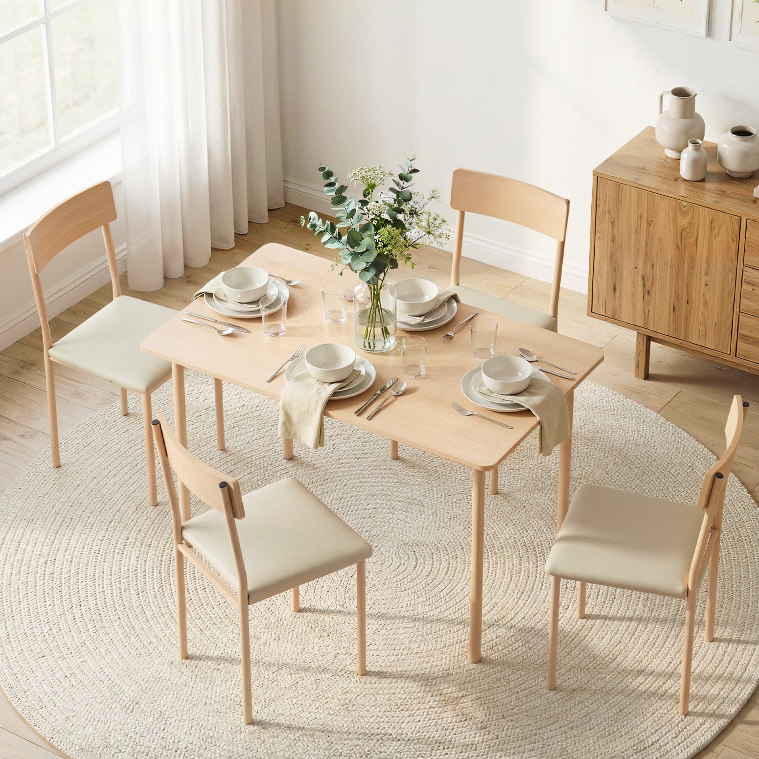 Artiss Dining Table and Chairs Set of 5 Compact Kitchen Furniture Natural Beige