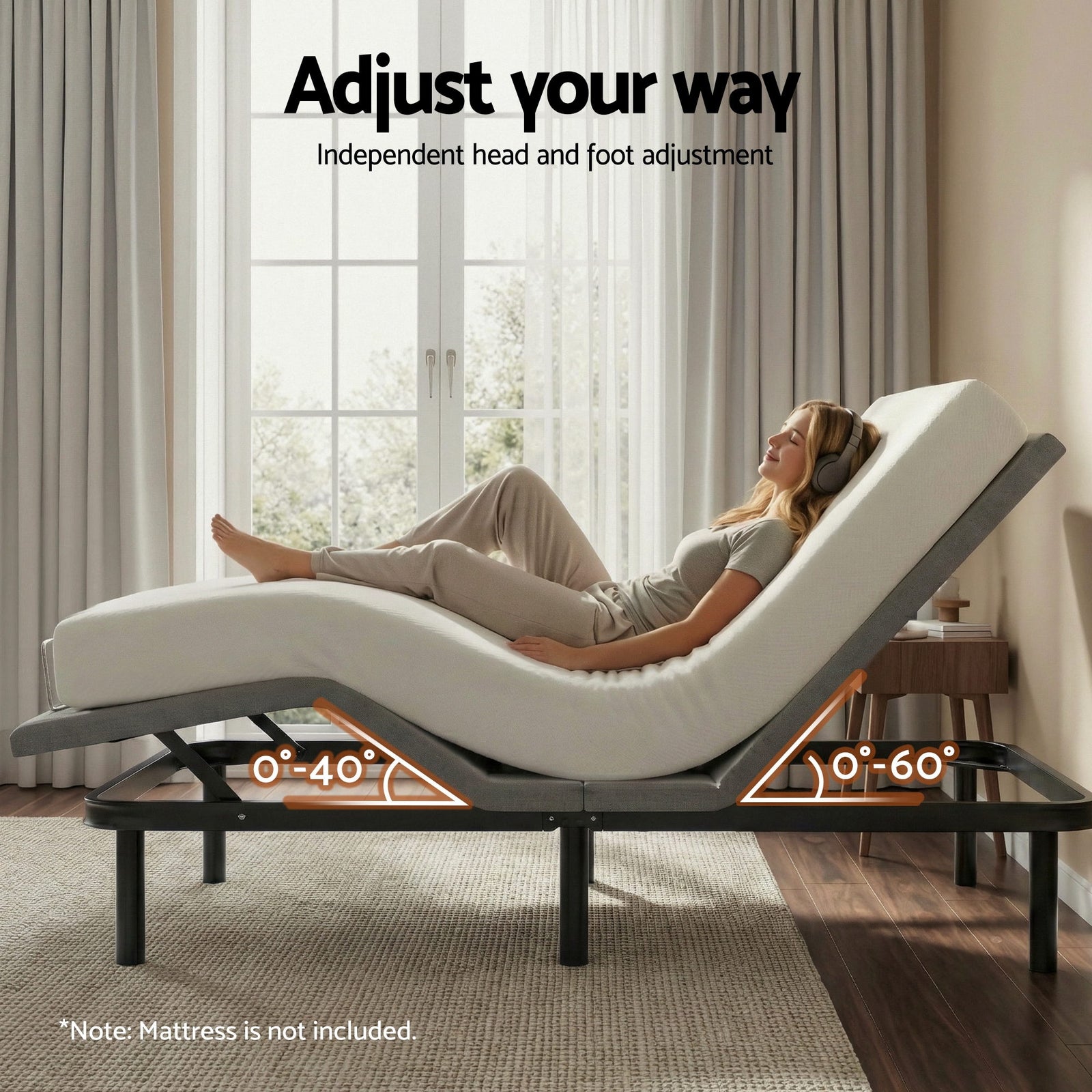 Artiss Adjustable Bed Frame King Size Electric Bed Base Wireless Remote Control Zero Gravity Power Bed Foundation