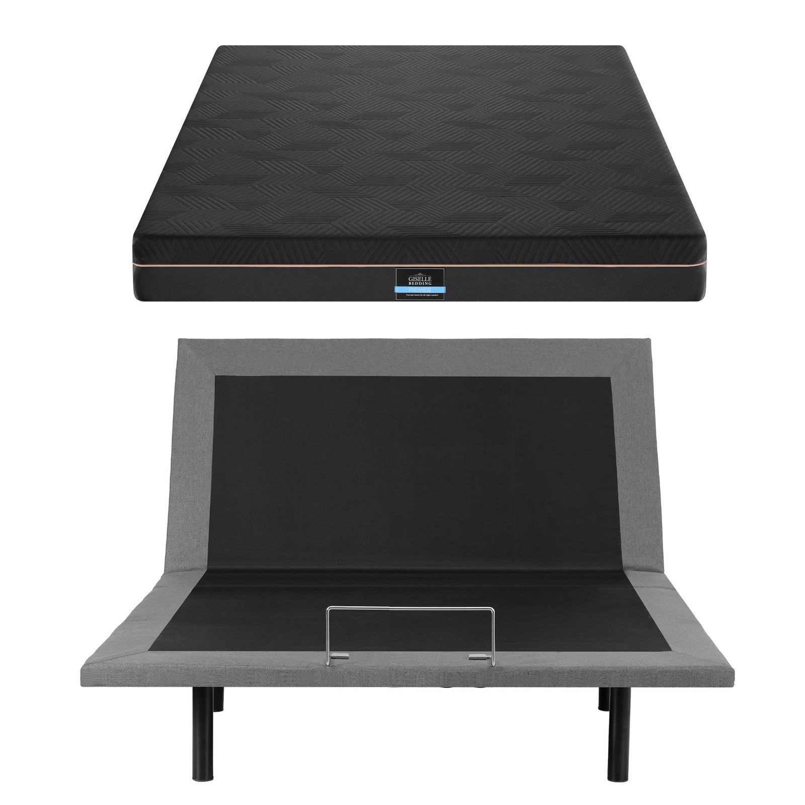 Artiss Double size bed frame with Giselle Bedding Double Mattress, adjustable bed Base Combo for Snoring Relief, Independent Head Foot Incline, Wireless Remote, Black,18cm Thickness