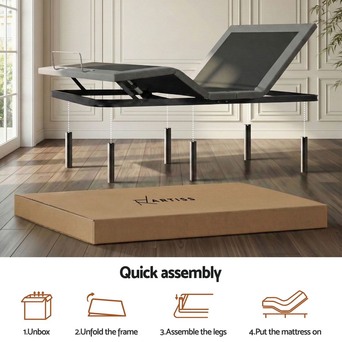 Artiss King size bed frame with Giselle Bedding King Mattress, adjustable bed Base Combo for Snoring Relief, Independent Head Foot Incline, Wireless Remote, Black,18cm Thickness