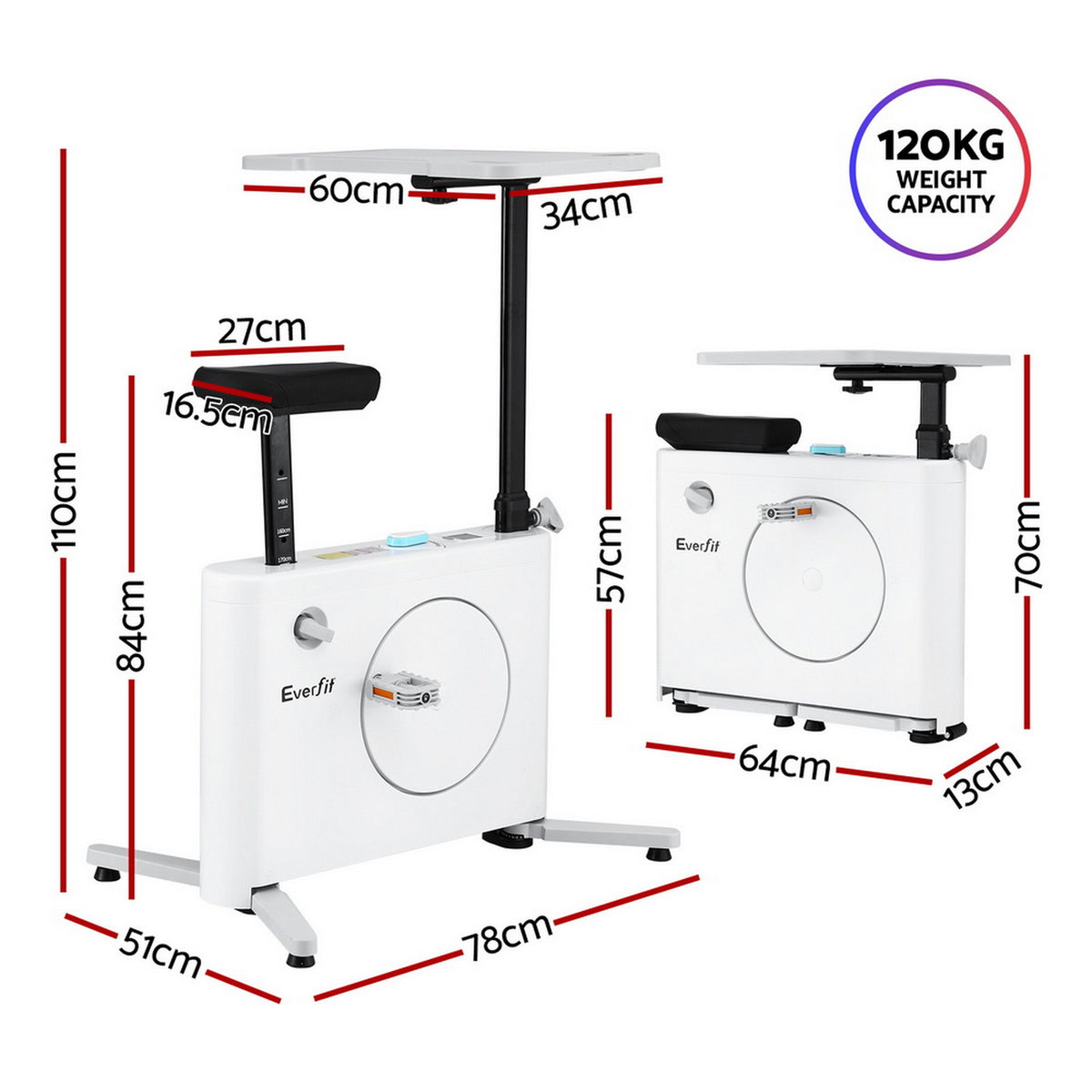 Everfit Exercise Bike Magnetic Desk Bike with Tabletop Fitness Home Workout Gym