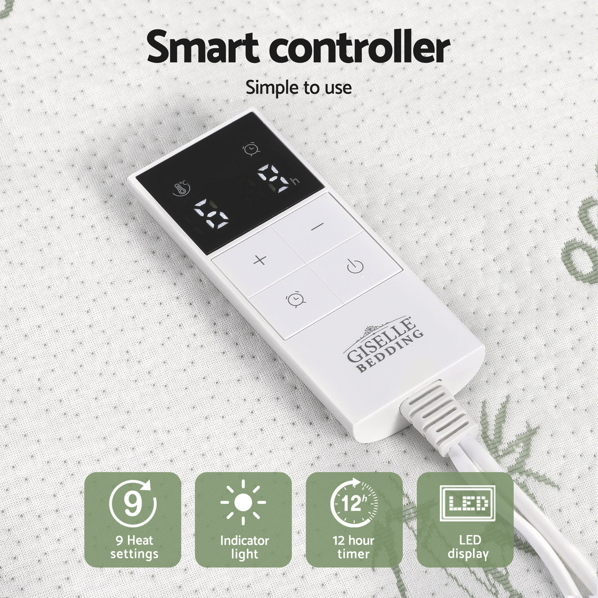 Giselle Electric Blanket Bamboo Fabric Double Fitted Heated Pad Underlay Washable Winter