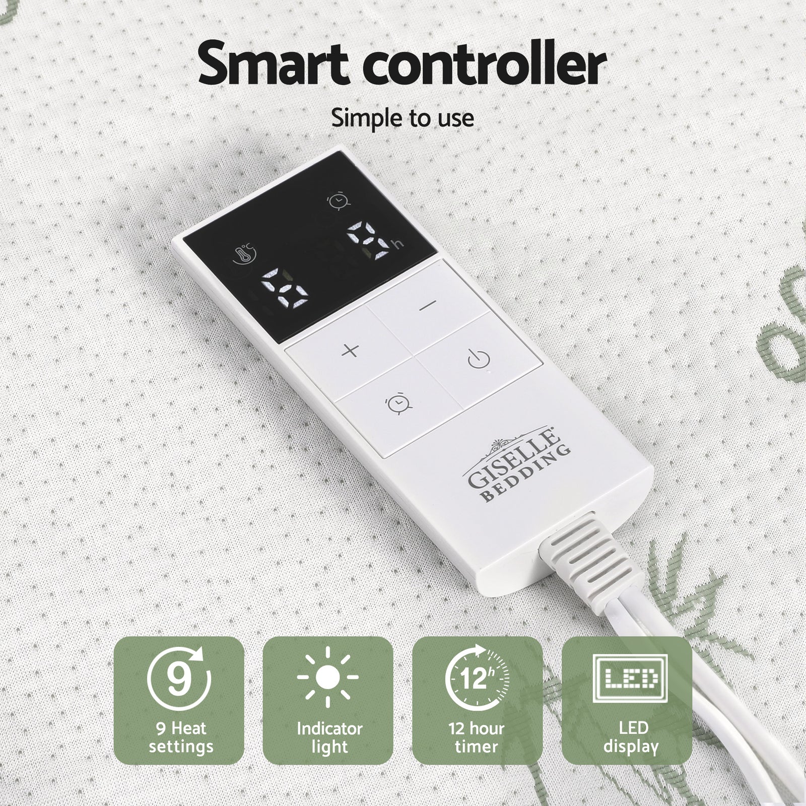 Giselle Electric Blanket Bamboo Fabric Double Fitted Heated Pad Underlay Washable Winter