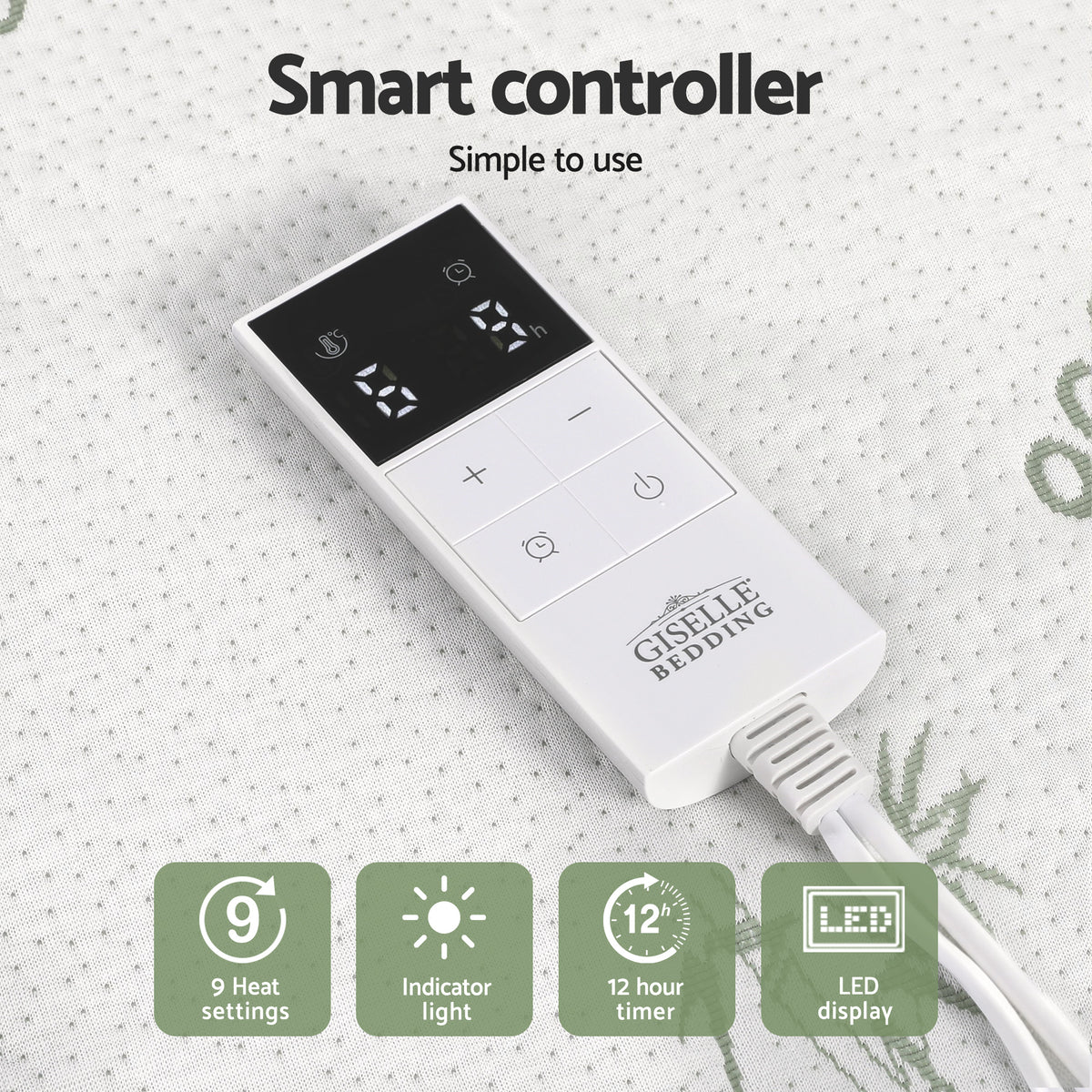 Giselle Electric Blanket Bamboo Fabric Single Fitted Heated Pad Underlay Washable Winter