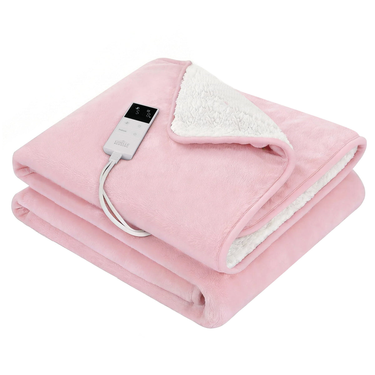 Giselle Electric Throw Rug Double Size 200x180cm Fleece Flannel Heated Blanket Pink