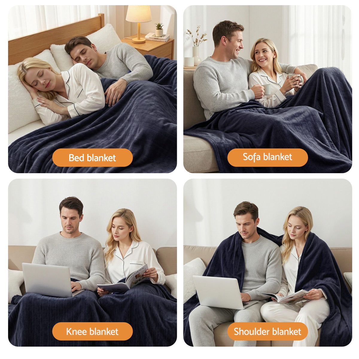 Giselle Electric Throw Rug Double Size 200x180cm Coral Fleece Heated Blanket Charcoal