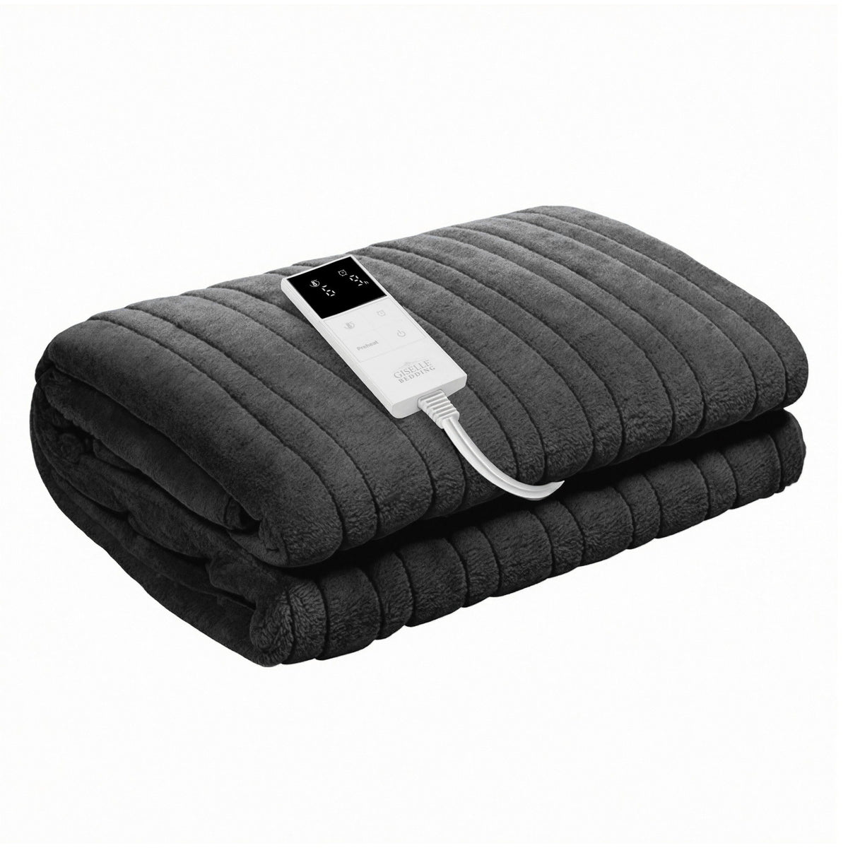 Giselle Electric Throw Rug Double Size 200x180cm Coral Fleece Heated Blanket Grey