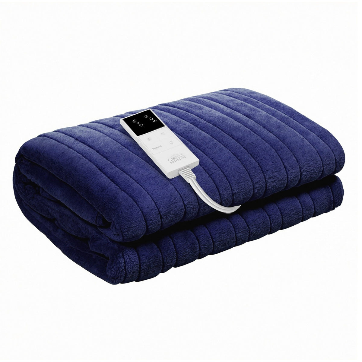 Giselle Electric Throw Rug Double Size 200x180cm Coral Fleece Heated Blanket Navy Blue