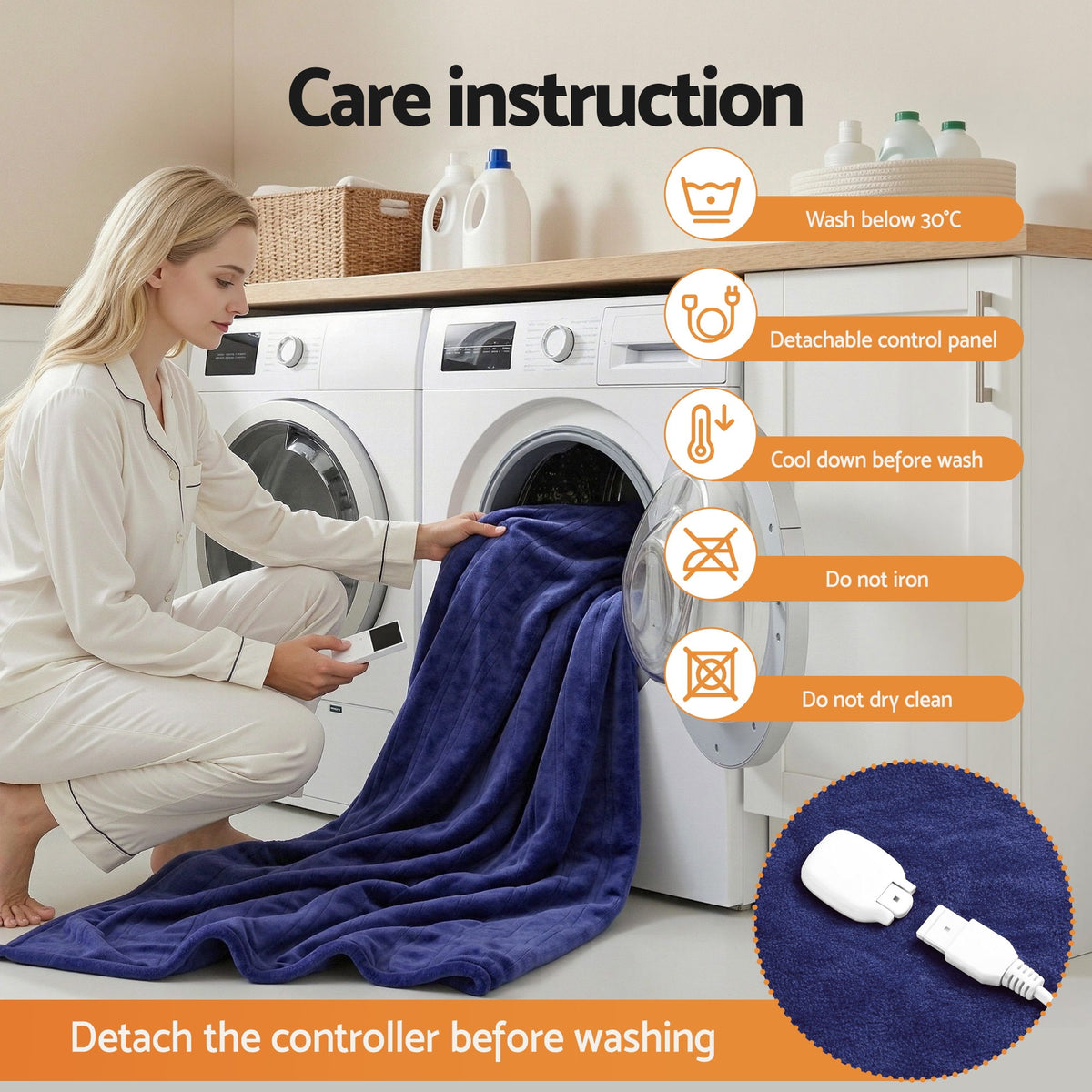 Giselle Electric Throw Rug Double Size 200x180cm Coral Fleece Heated Blanket Navy Blue