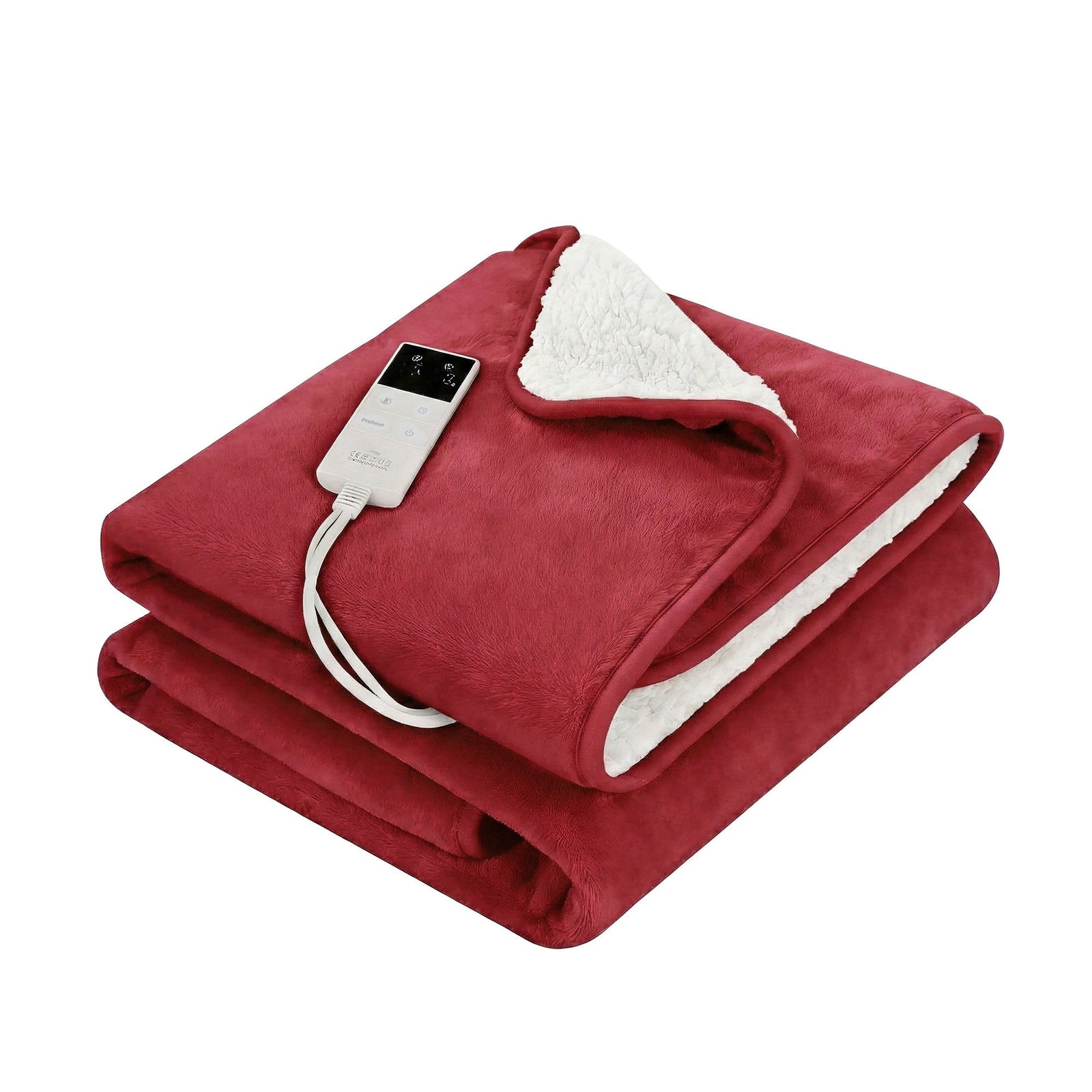 Giselle Electric Throw Rug Dual Side Fleece Flannel Heated Blanket Burgundy