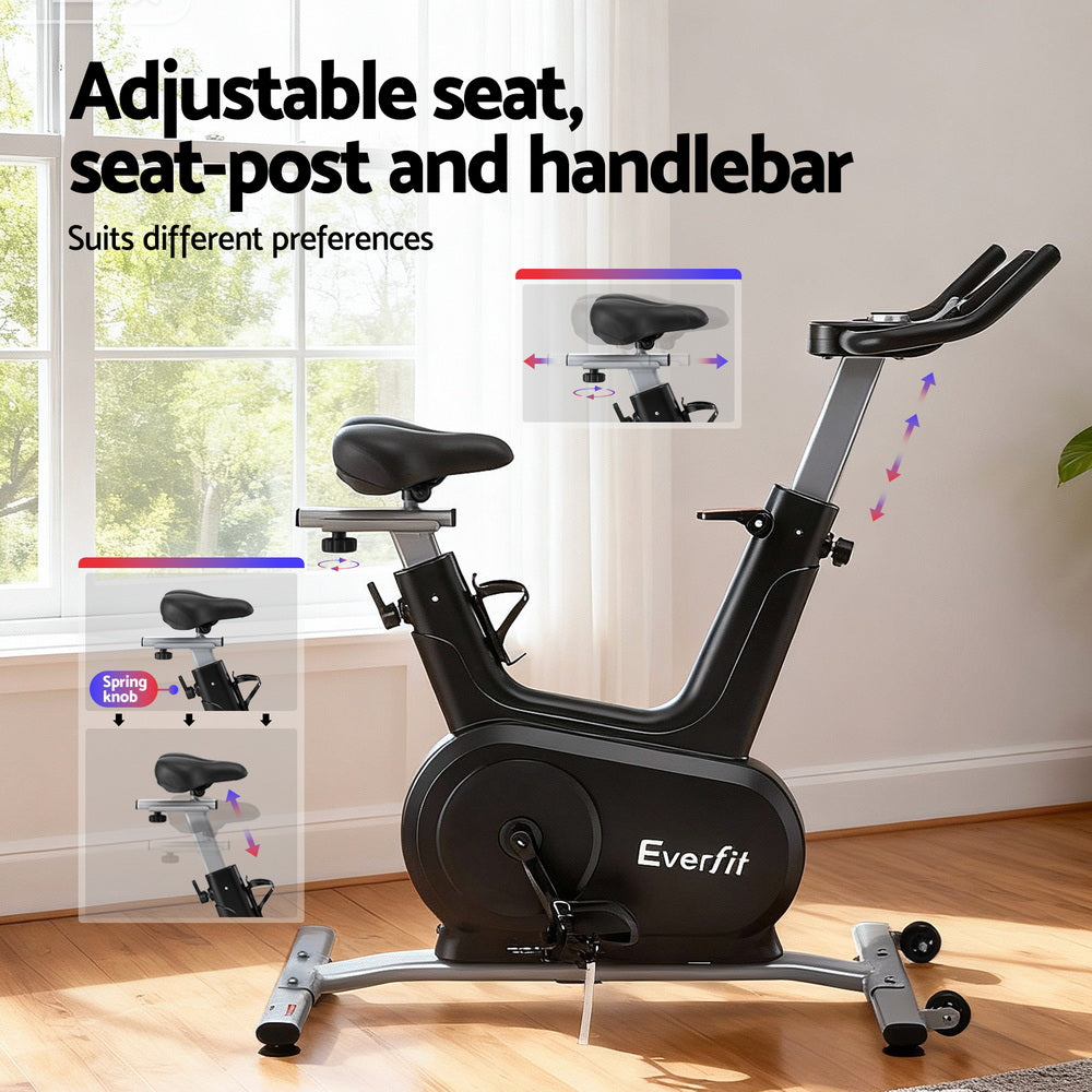 Everfit Exercise Bike Spin Bike Electromagnetic Smart Home Fitness 24-Level Resistance 120kg Bluetooth
