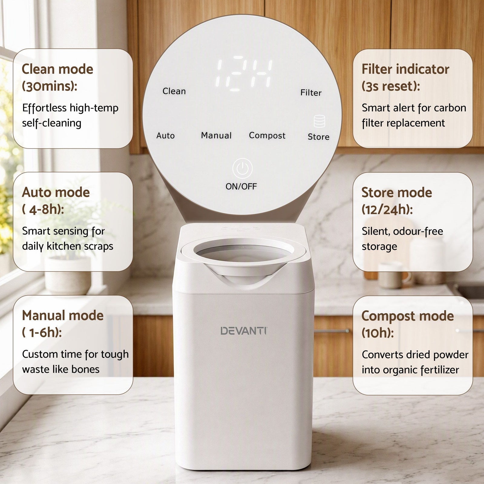 Devanti 4.5L Electric Composter Smart Compost Bin Kitchen Food Waste Recycler