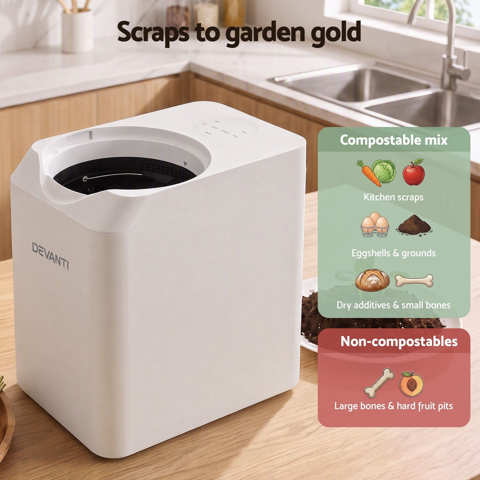 Devanti 4.5L Electric Composter Smart Compost Bin Kitchen Food Waste Recycler