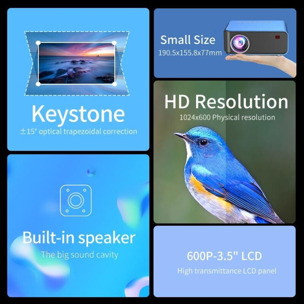 Portable Home Theater Projector - 1200 Lumens 1024X600 Resolution Blue-1915196653707595780