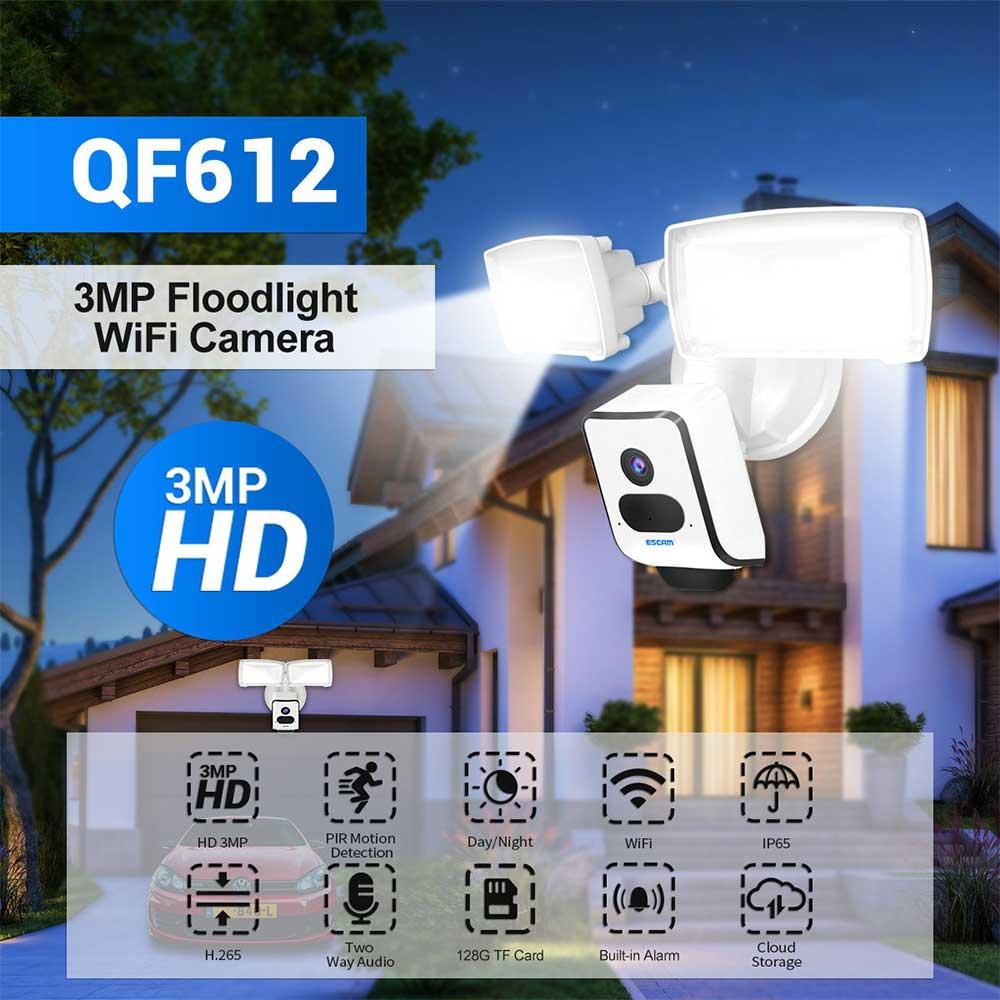 Wireless Floodlight Camera With Night Vision &amp; Pir Detection - 3Mp-1915196523122135041