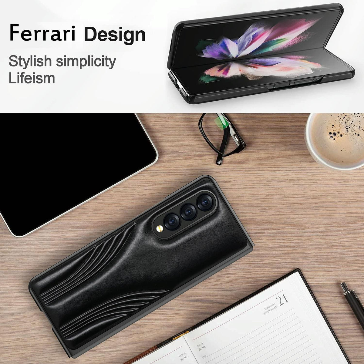 Embossed Folding Case For Samsung Galaxy Z Fold 4 - Blue-1915196526708264964