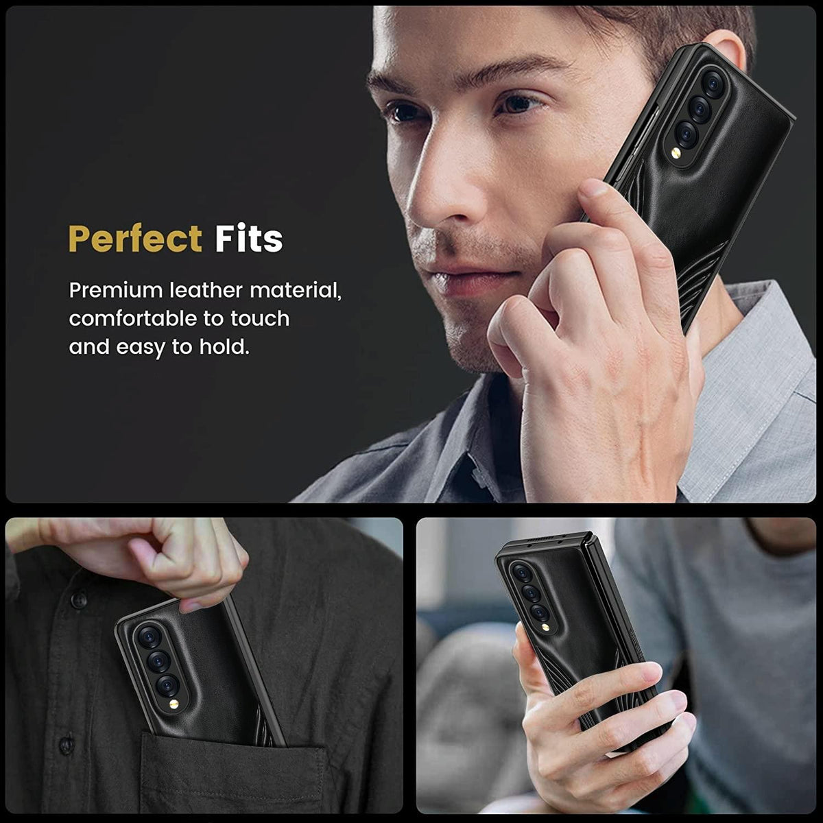 Embossed Folding Case For Samsung Galaxy Z Fold 4 - Blue-1915196526708264966