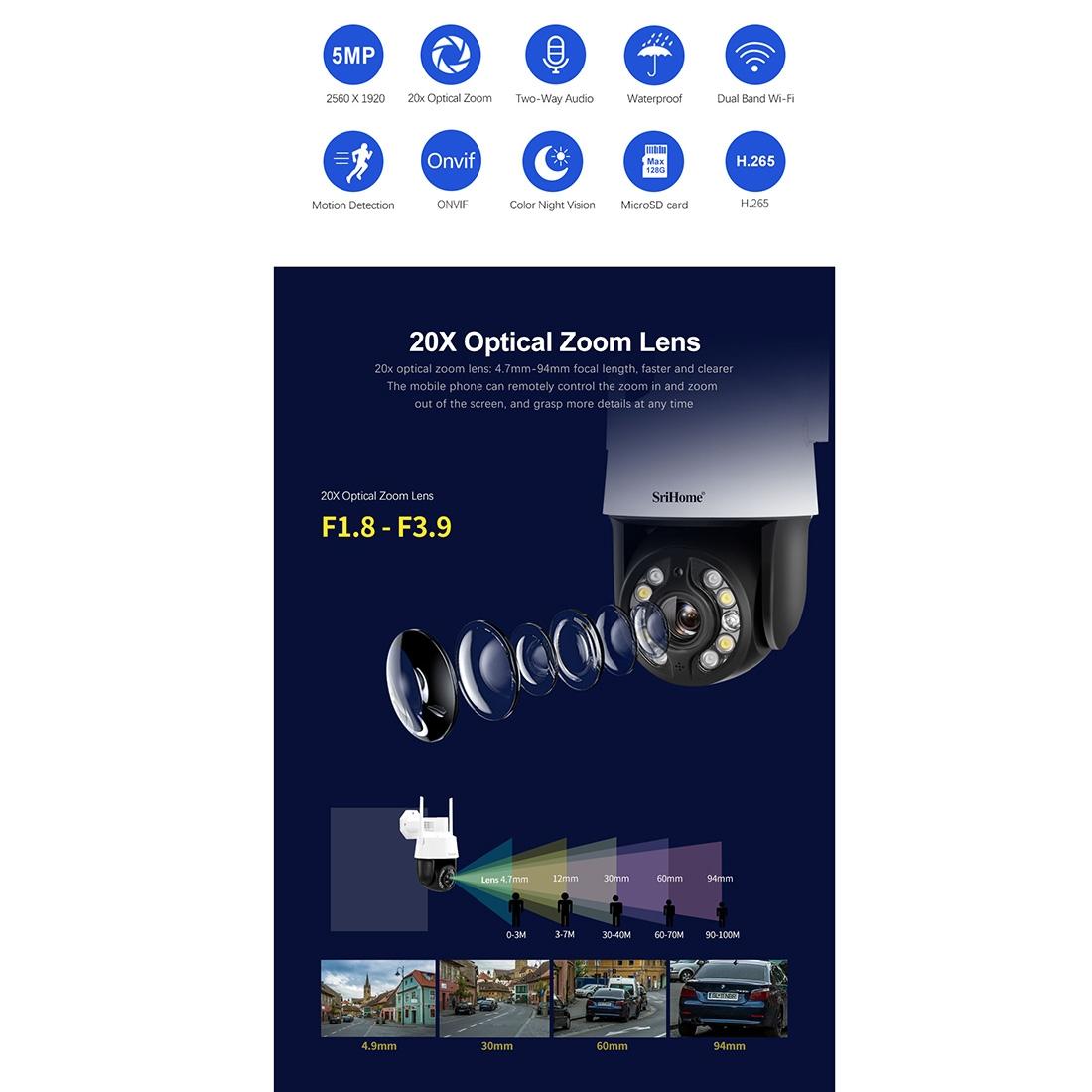 20X Optical Zoom 5.0Mp Wifi Ip66 Waterproof Ai Auto Tracking H.265 Video Surveillance - White-1915196658531045377