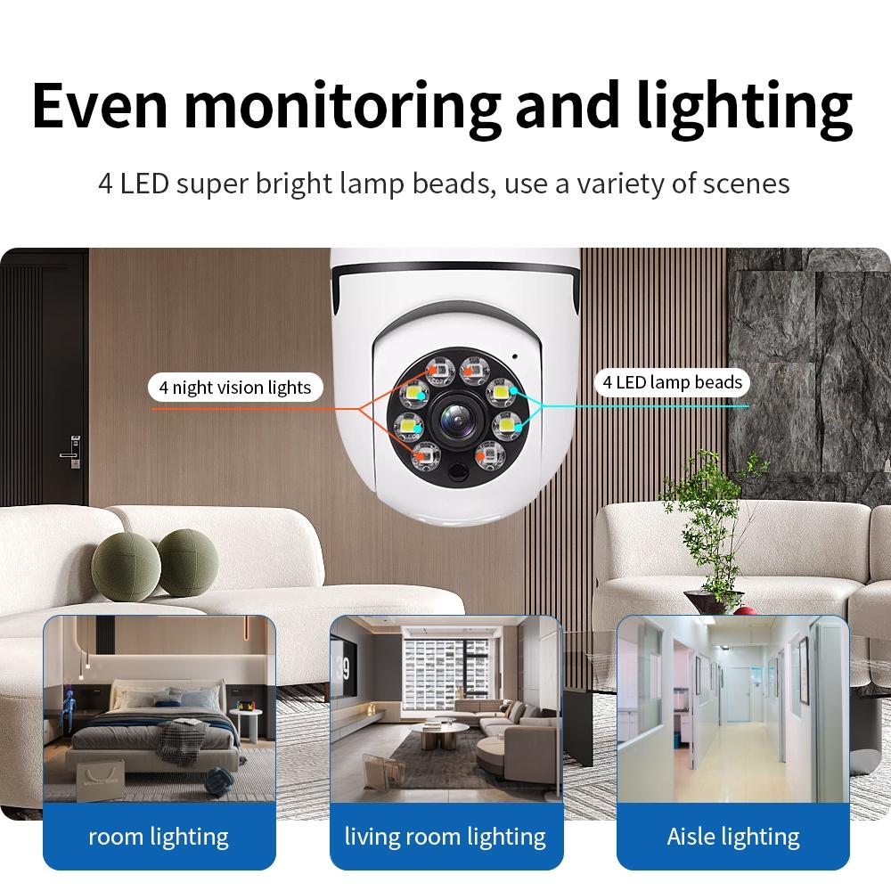 2Mp Hd Wifi Light Bulb Camera With Motion Detection Two-Way Audio Night Vision And Tf Card Support-1915198224445083657
