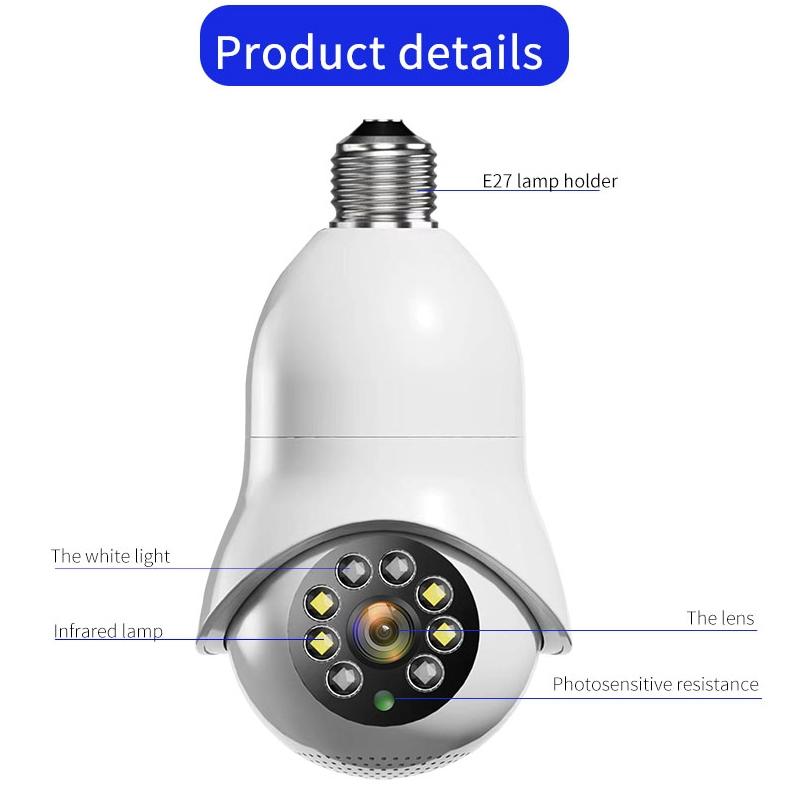 2.0Mp Wifi Light Bulb Camera With Motion Detection And Night Vision - Dual Light Source White-1964932227947171841