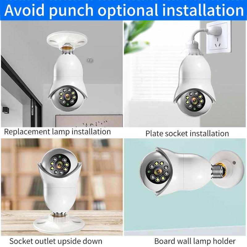 2.0Mp Wifi Light Bulb Camera With Motion Detection And Night Vision - Dual Light Source White-1964932227947171848