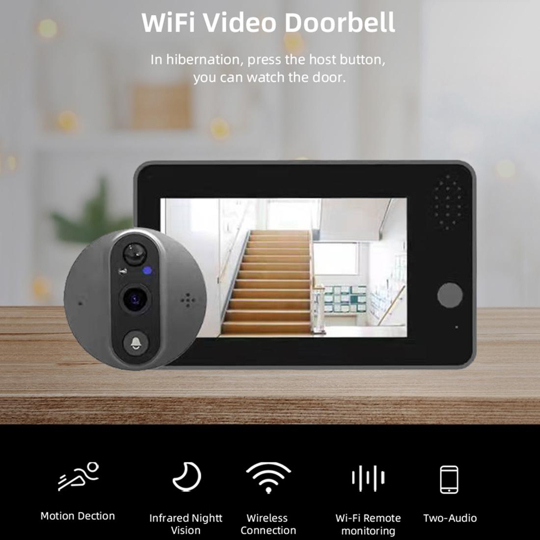 Smart Wifi Doorbell With Night Vision &amp; Motion Detection - 4.3 Inch Screen-1915198370016792577