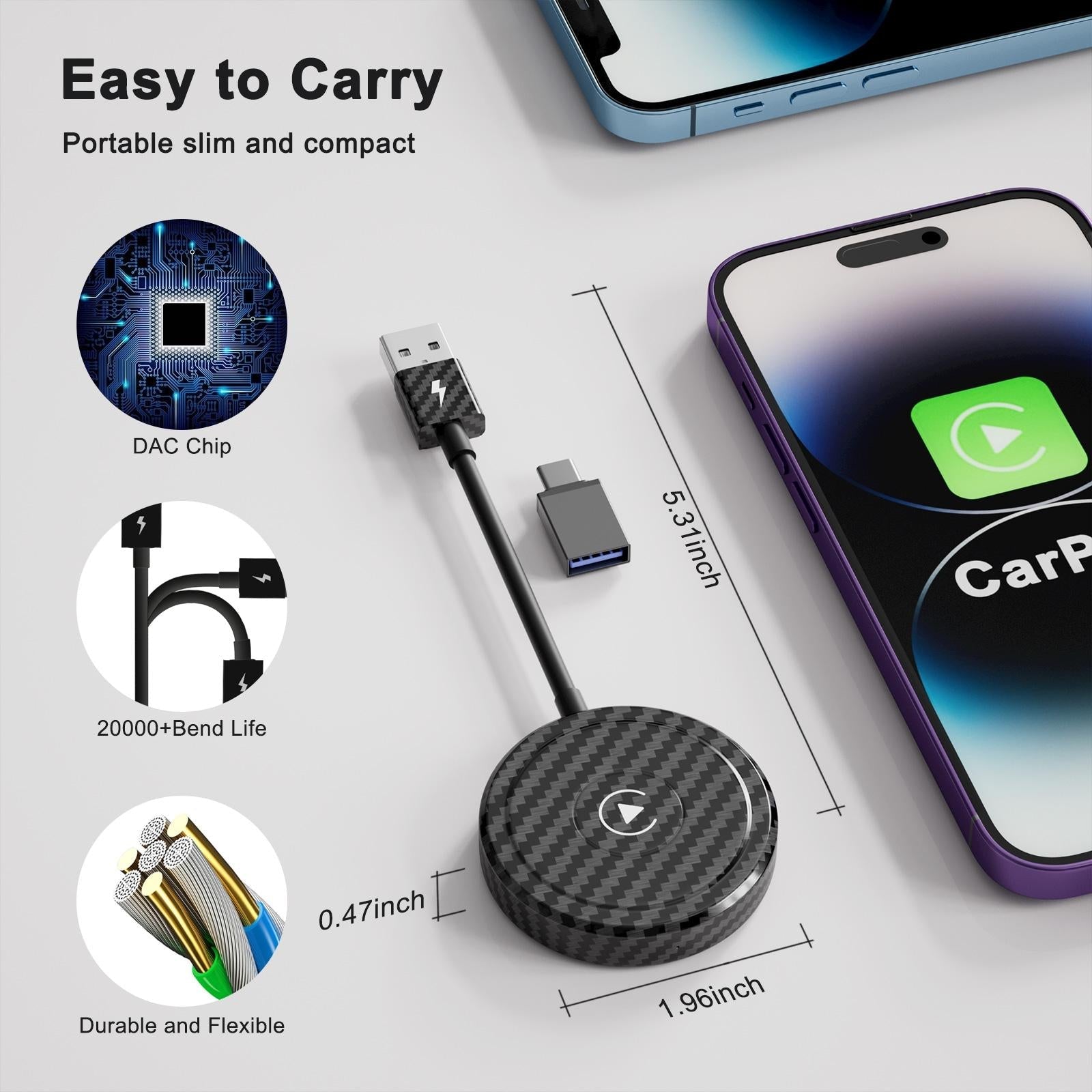 Wireless Carplay Adapter For Iphone - Carbon Fiber Usb & Usb-C-1915196888148217860