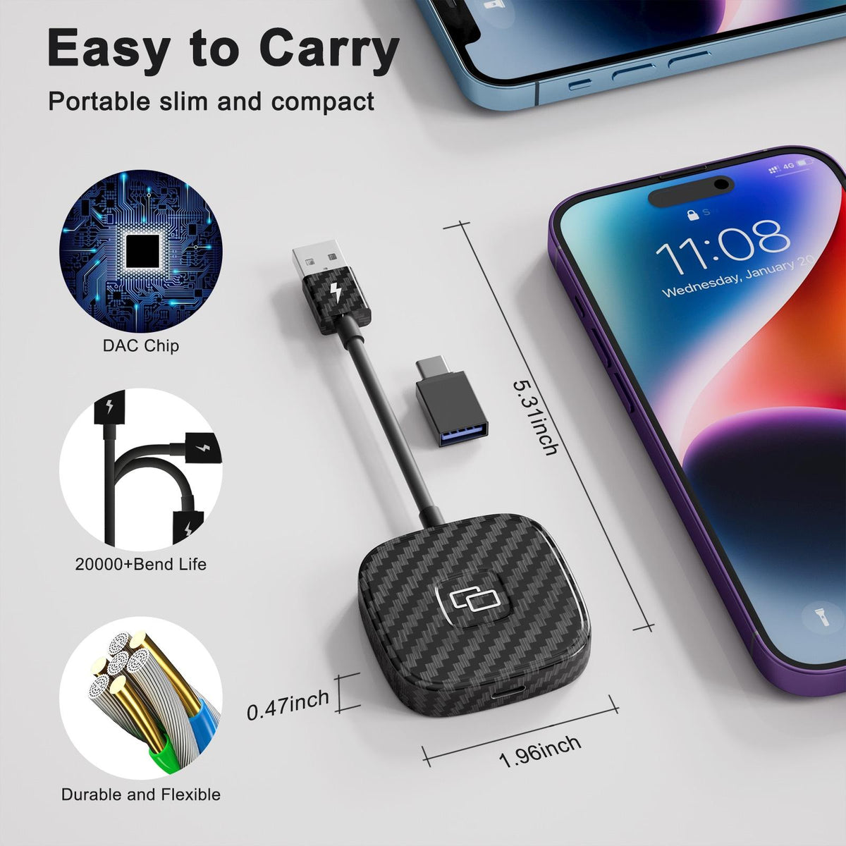 Carplay Adapter For Iphone - Carbon Fiber Usb & Usb-C-1915196945736011780