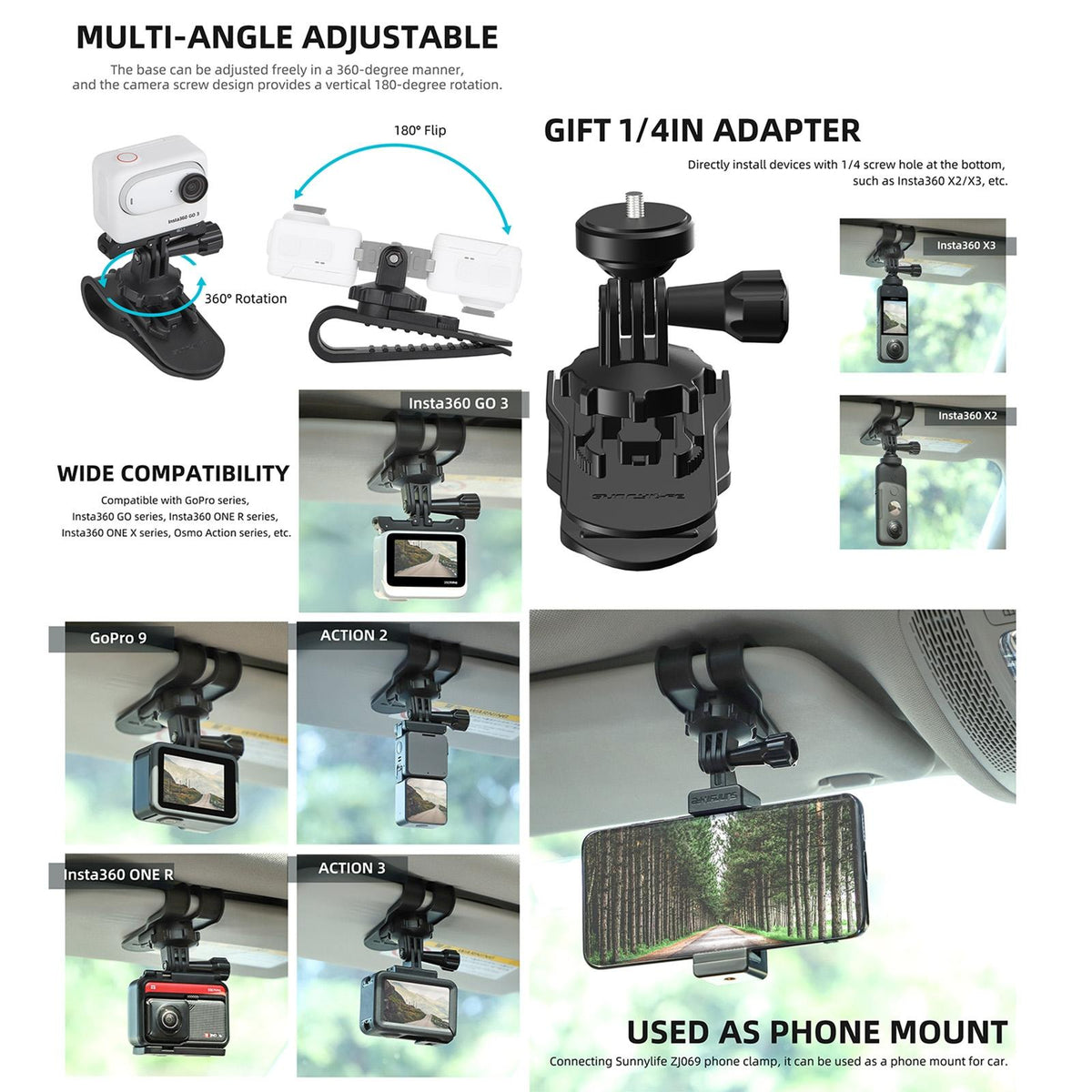 360 Degree Rotating Sun Visor Camera Mount For Vlogging-1915196908645781506
