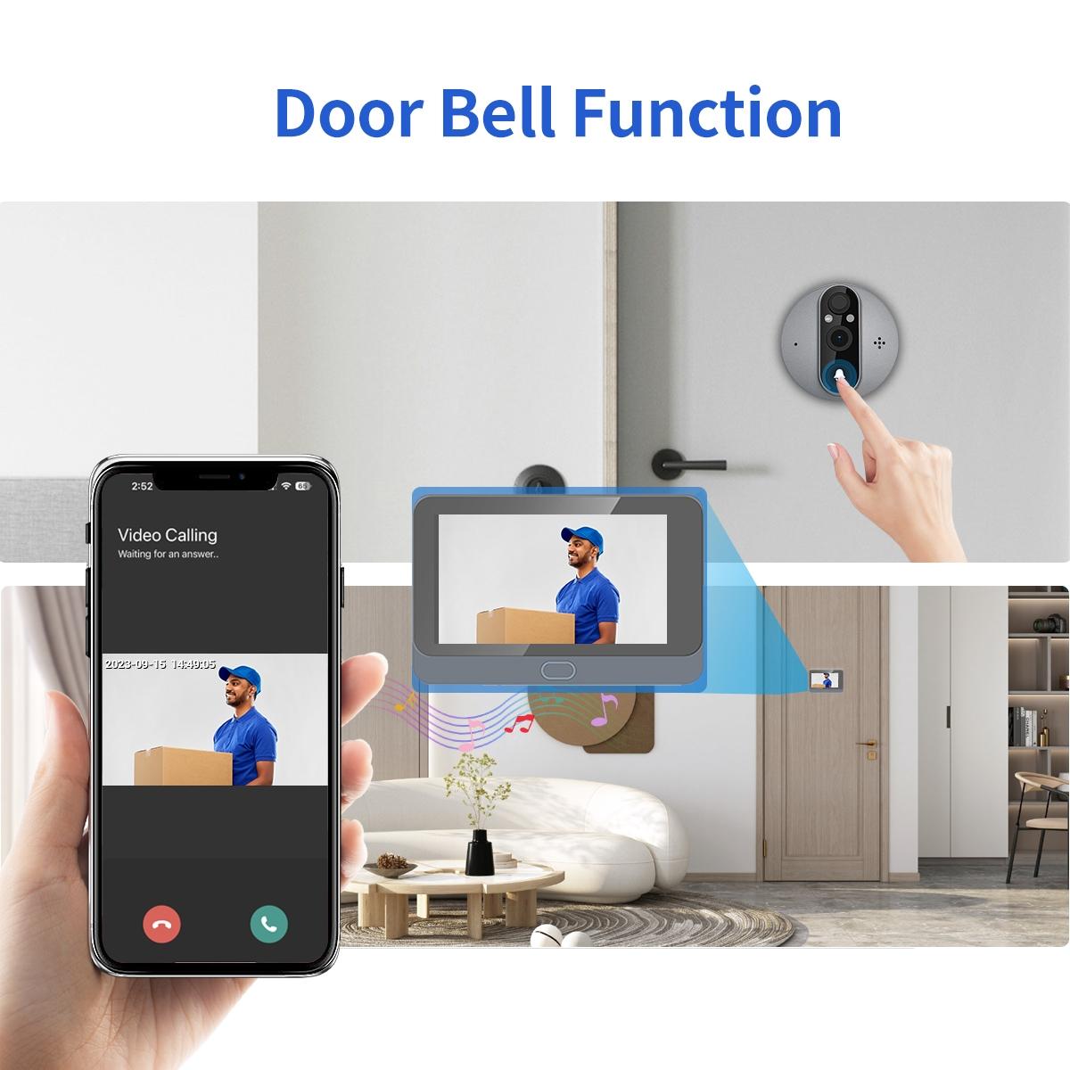 Smart Wifi Door Viewer With Wide-Angle Pir & Night Vision - 1080P 4.3 Inch Dingdong Photo - White-1915197132042801157