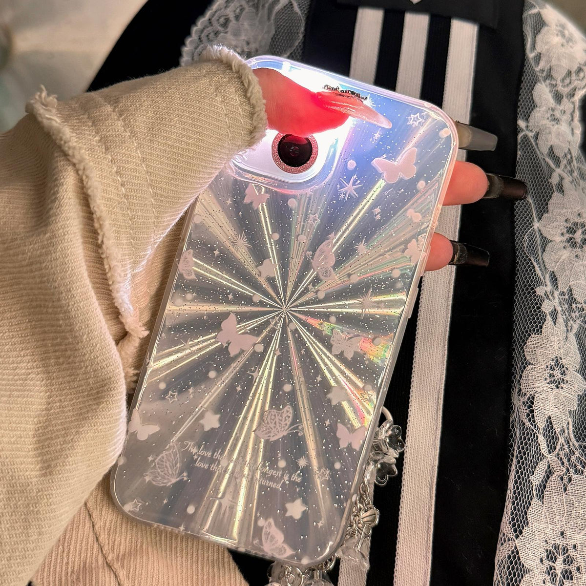 Double Layer Acrylic Tpu Shockproof Phone Case With Fireworks Butterfly Pattern And Star Butterfly Design For Iphone 15-1915196664566648834