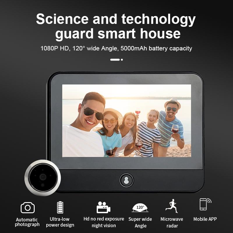 1080P Wifi Smart Cat Eye Video Doorbell With 4.3 Ips Lcd Screen And Infrared Night Vision Black-1915196962353844228