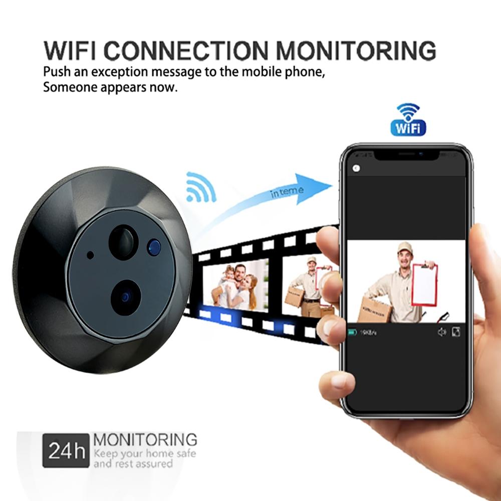 1080P Wifi Smart Cat Eye Video Doorbell - 4.3 Colour Screen - Hidden - Black-1915196938844770305