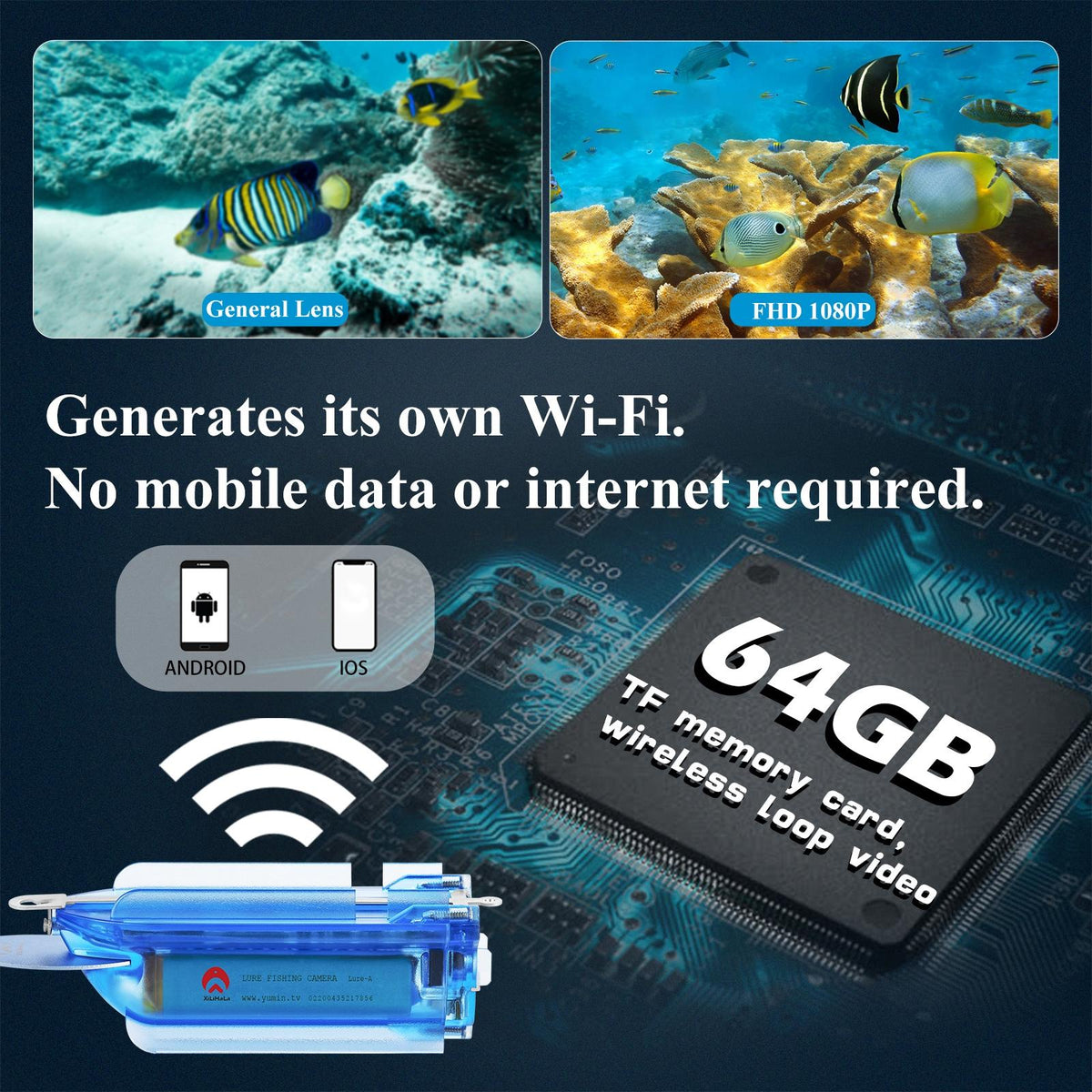 Wireless Underwater Fishing Camera With Loop Recording And Remote Control - Blue-1915196892275412997