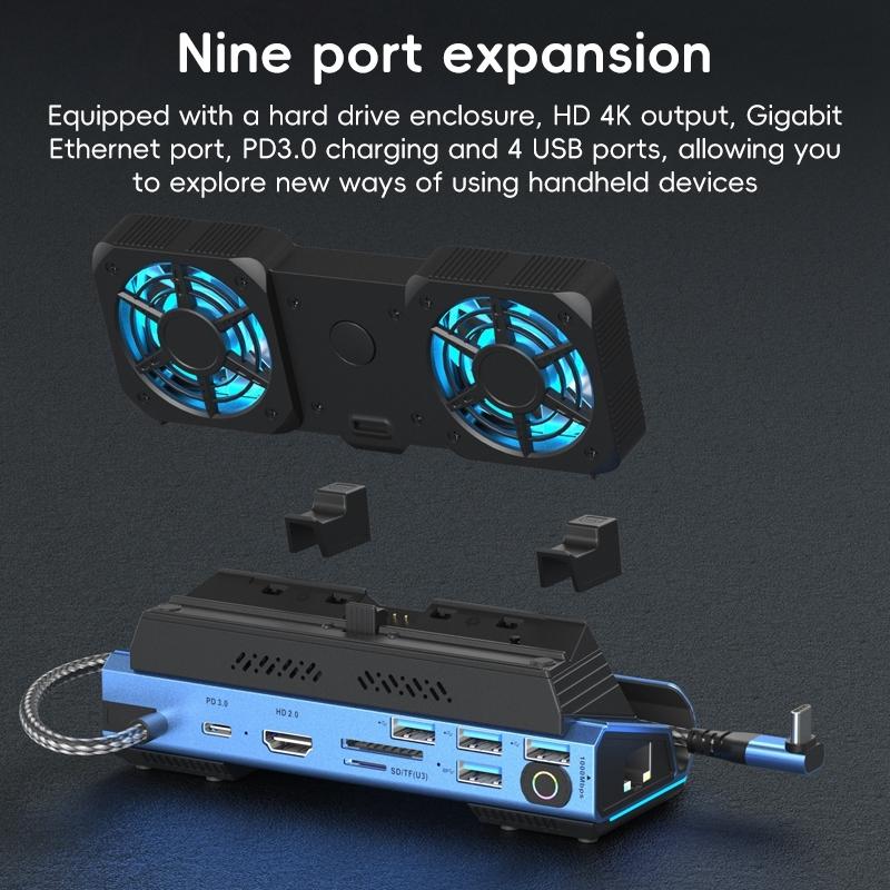 9-In-1 Usb-C Gaming Dock With Detachable Fan - Blue / Black-1922443402268512257