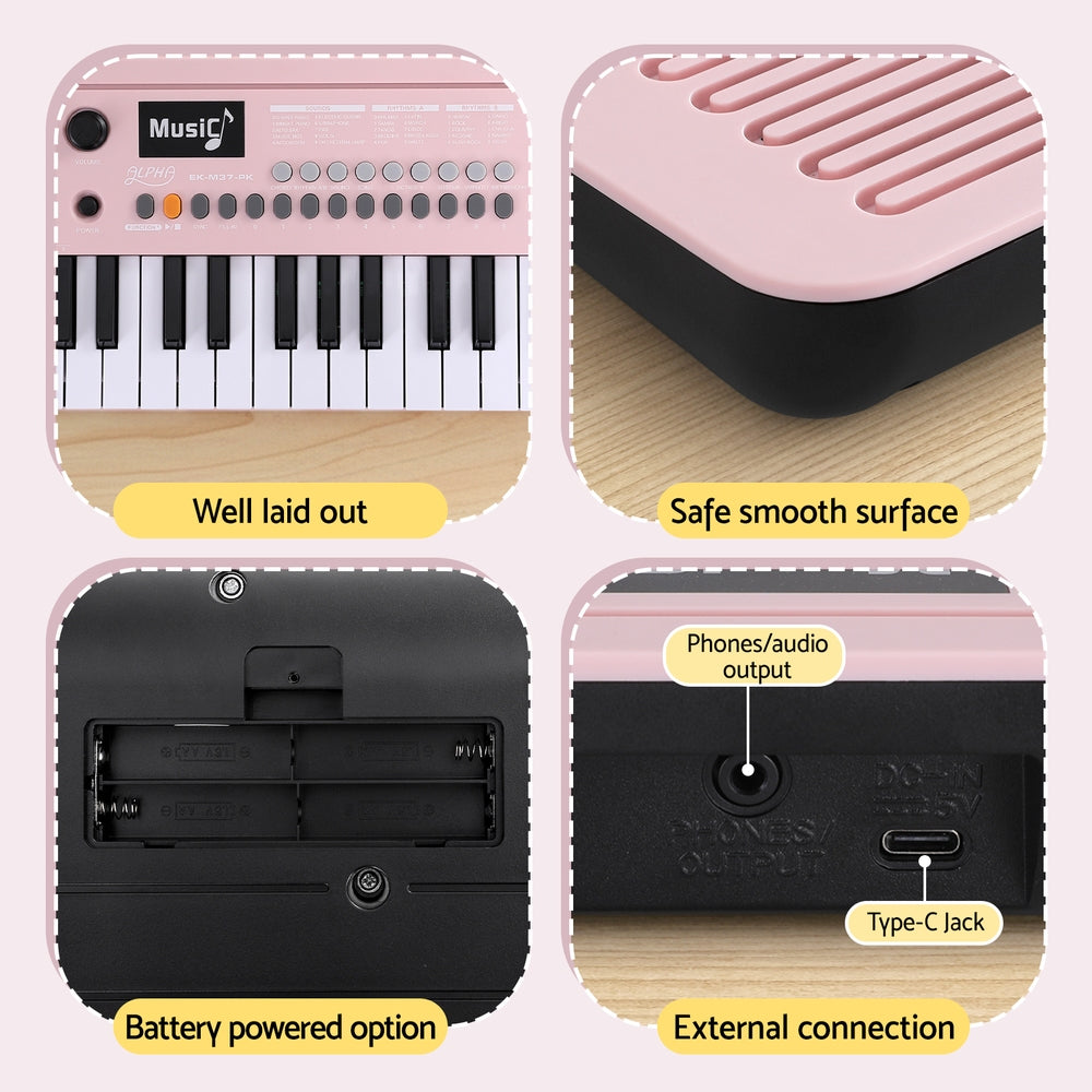 Alpha 37-Key Digital Piano Keyboard for Kids Beginners Electronic Keyboard Piano Gift Pink