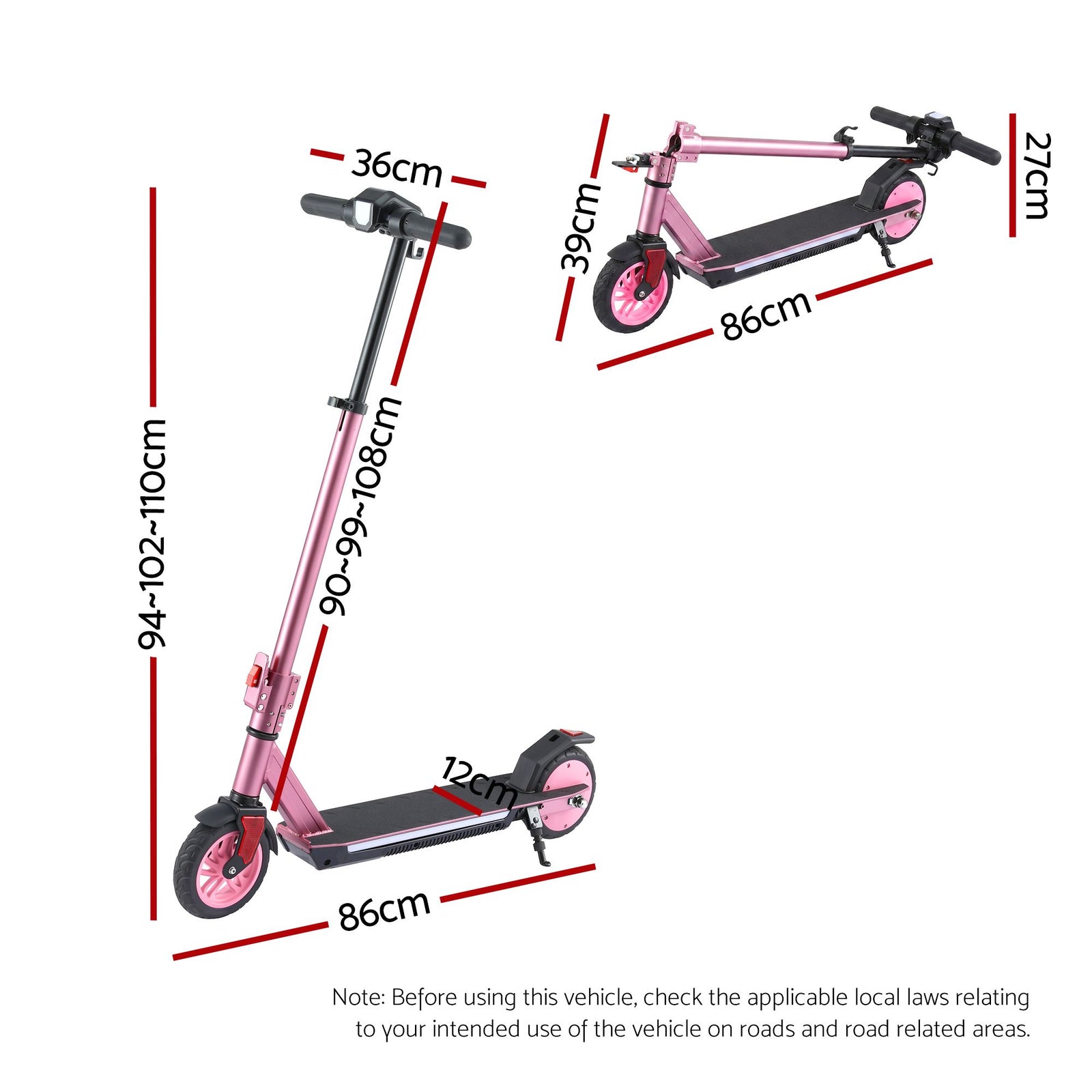 Electric Scooter 180W 18KM/H Adjustable Portable Foldable Height Riding Commuter Teens Adults