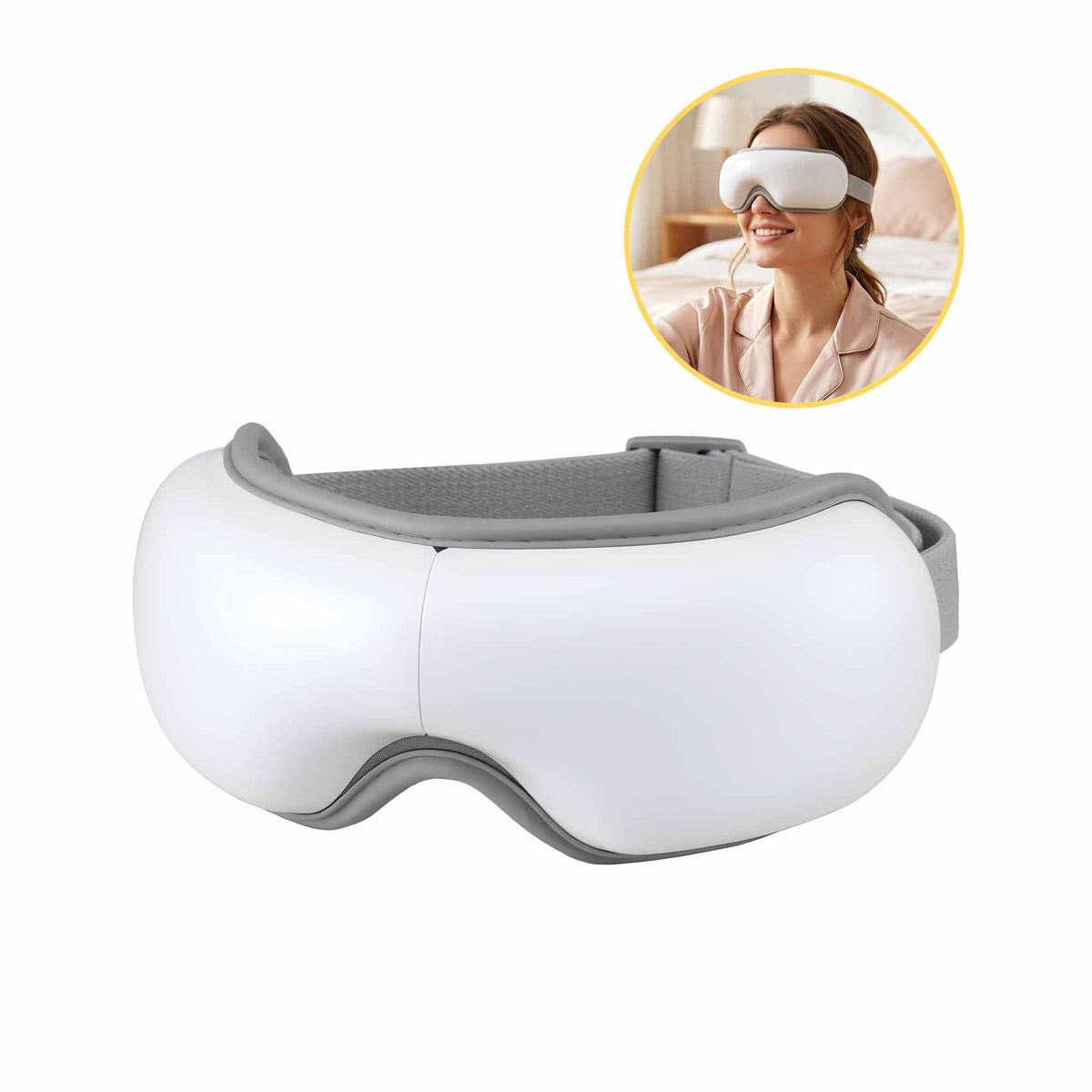 Livemor Eye Massager with Heat &amp; Vibration | 180° Foldable Electric Eye Heat Mask with Bluetooth Music for Fatigue Relief | Rechargeable 3D Wrap-Around Temple Massager, White