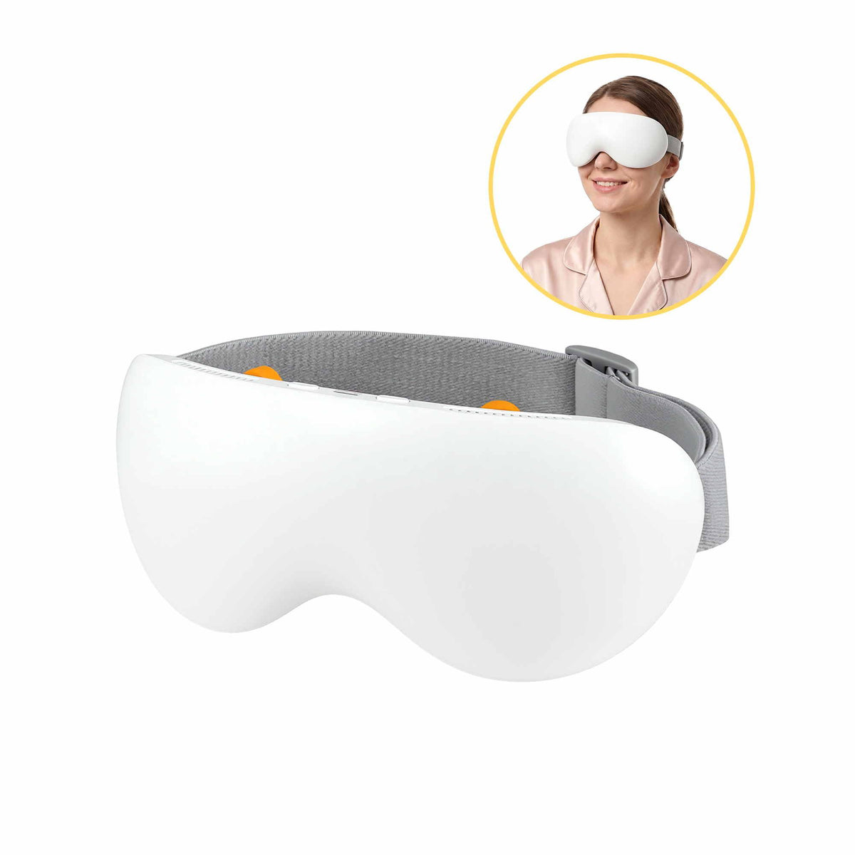 Livemor Eye Massager with Cooling &amp; Heating | Dual Hot Cold Compress Goggles with 12 Vibrating Nodes for Migraine Relief | Wireless Bluetooth Eye Mask with 10Min Timer &amp; 2400mAh Battery, White