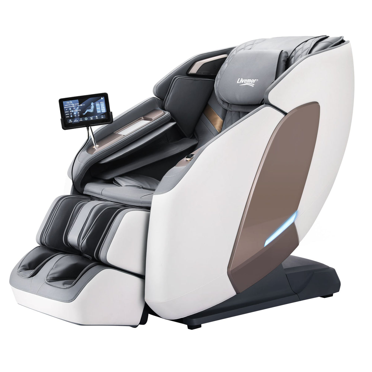 Livemor Prestige 4D Dual Mechanism Massage Chair, Full Body Zero Gravity Recliner with Extended SL Track, Body Scan, Air Compression, Waist Heating, Foot Rollers, Voice Control &amp; Wireless Charging