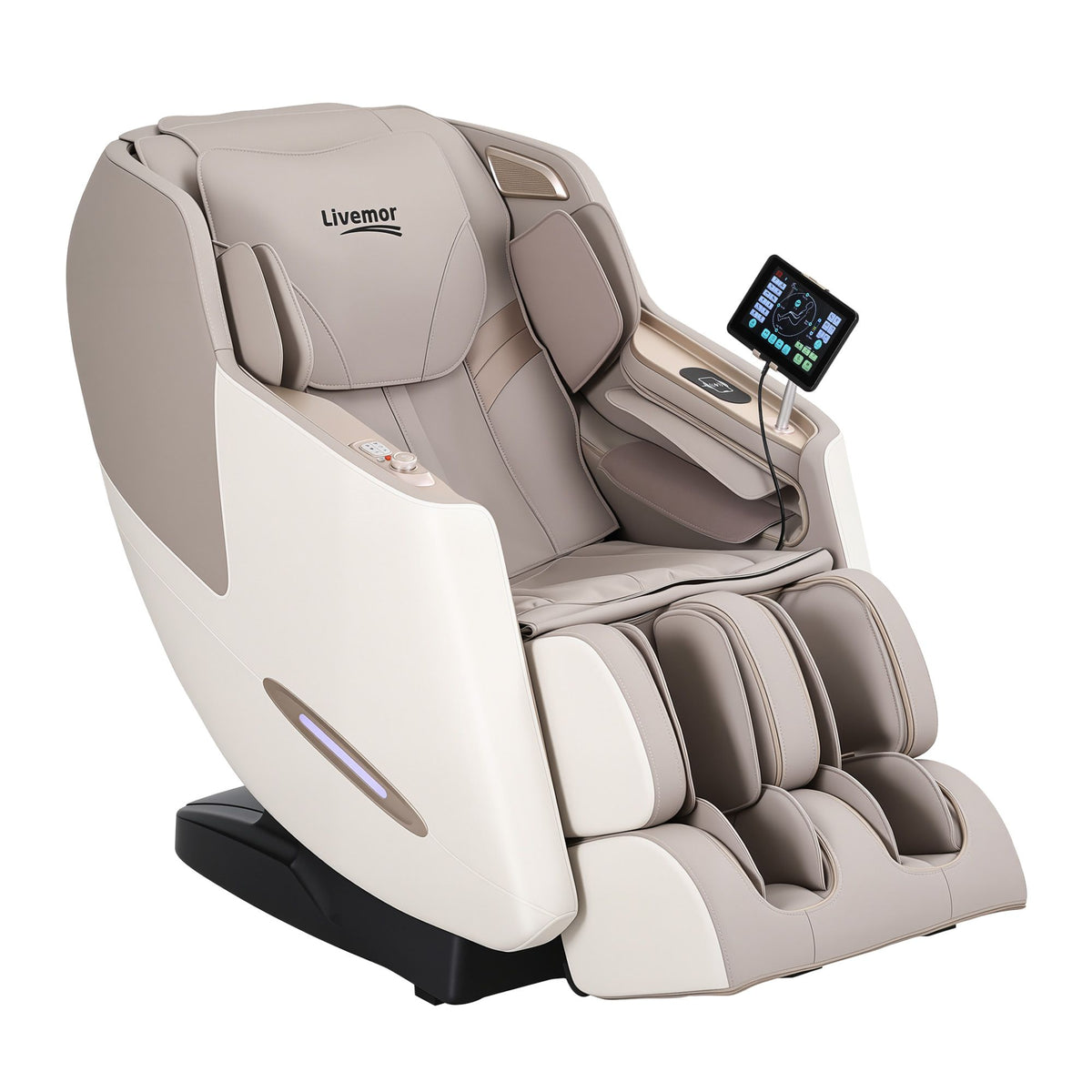 Livemor Elite 4D Massage Chair Recliner, SL Track Zero Gravity &amp; Heat Auto Body Scan, 12 Auto Programs, 3 Zero-G Positions, Foot Rollers, Airbag Compression, Bluetooth Speaker, Wireless Charging